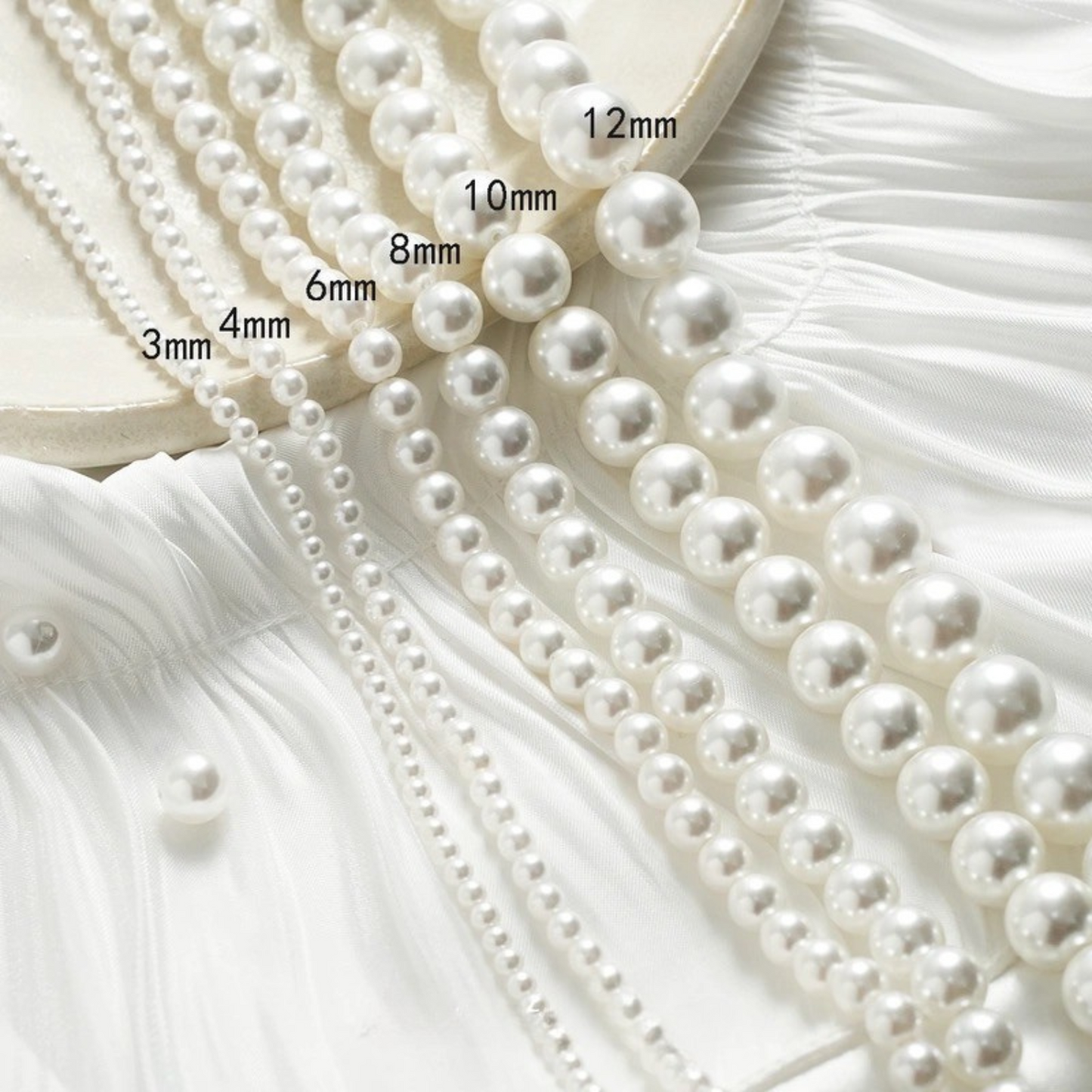 【P01】Austrian White Glass Pearls – 3–12mm Round Beads for DIY Jewelry