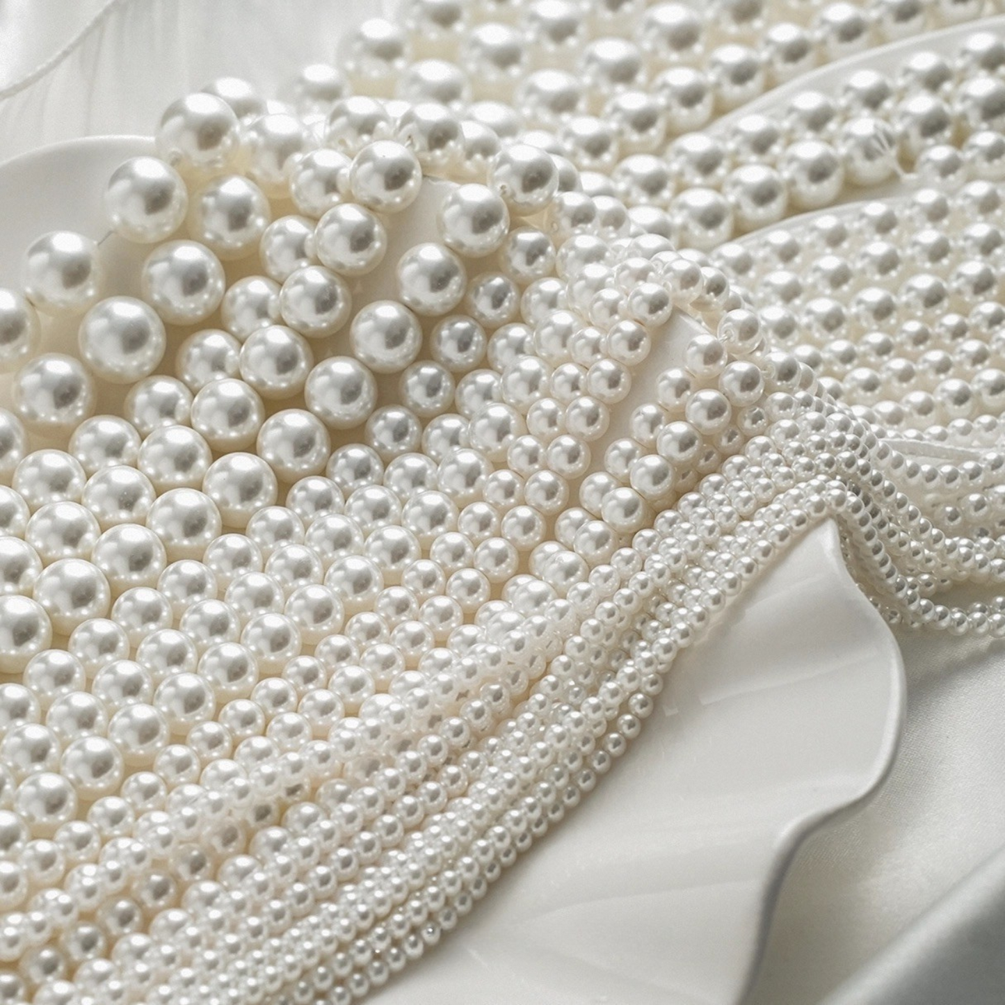 【P01】Austrian White Glass Pearls – 3–12mm Round Beads for DIY Jewelry