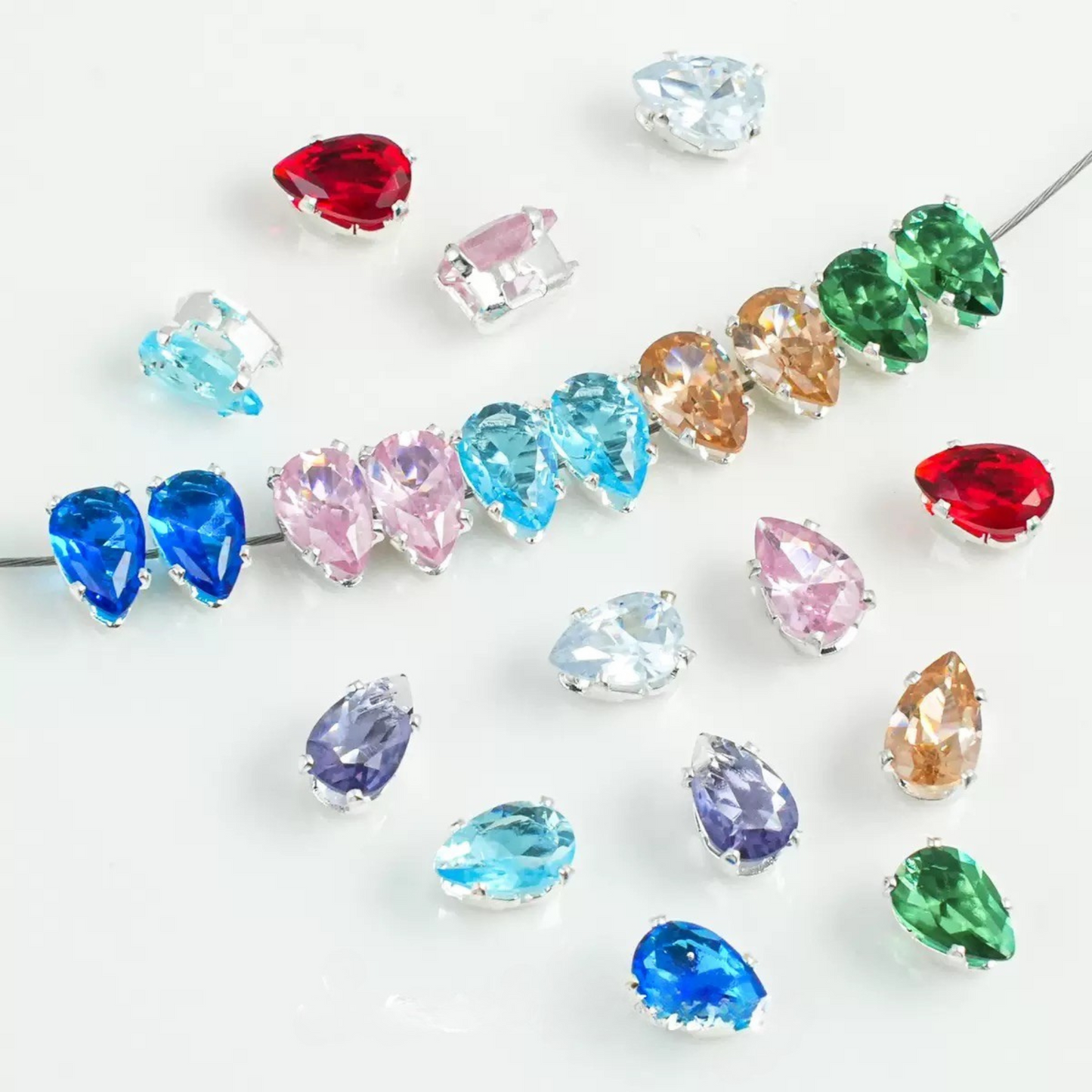 【A27】50pcs Teardrop Zircon Spacer Beads – Electroplated Silver Claw Setting DIY Beading Supplies