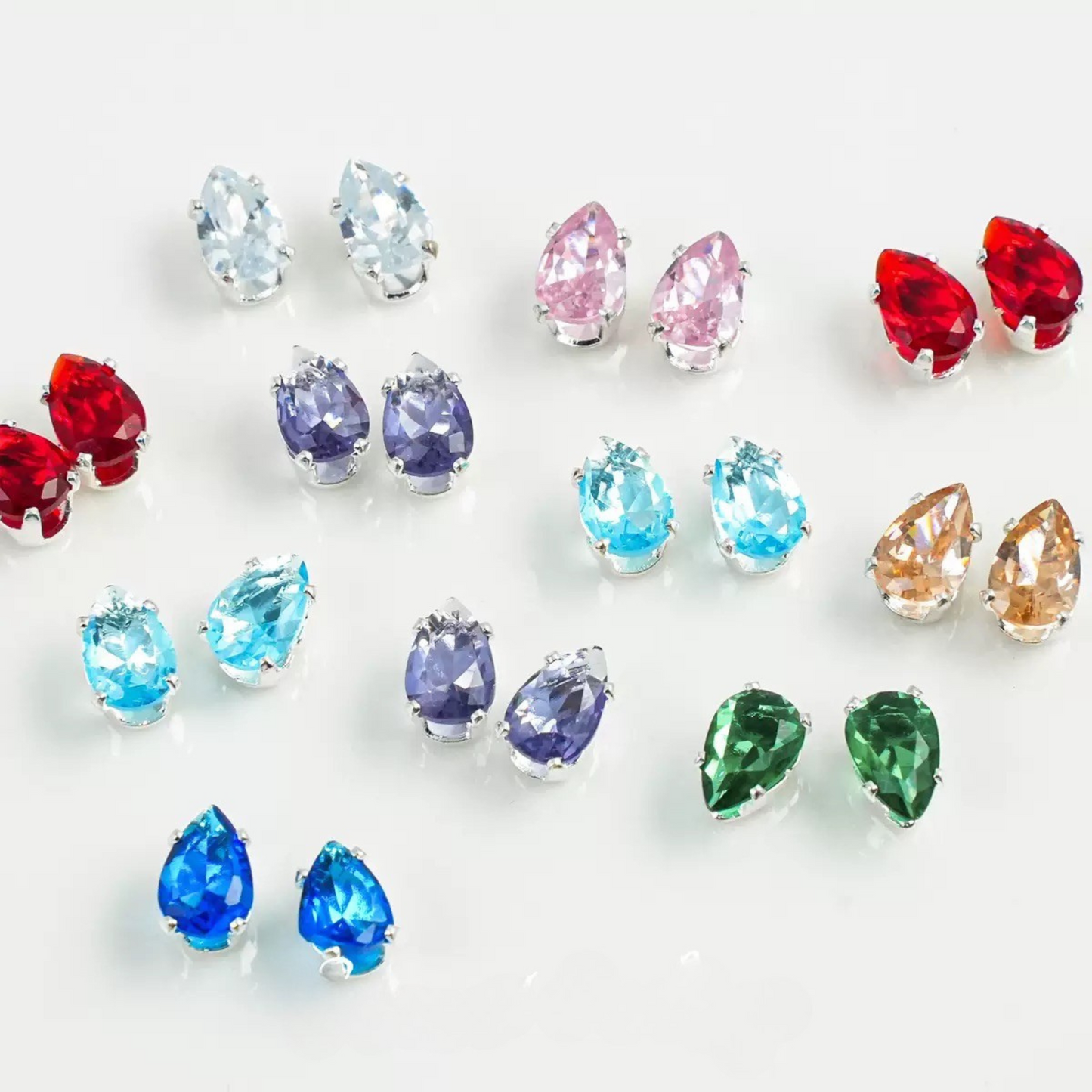 【A27】50pcs Teardrop Zircon Spacer Beads – Electroplated Silver Claw Setting DIY Beading Supplies