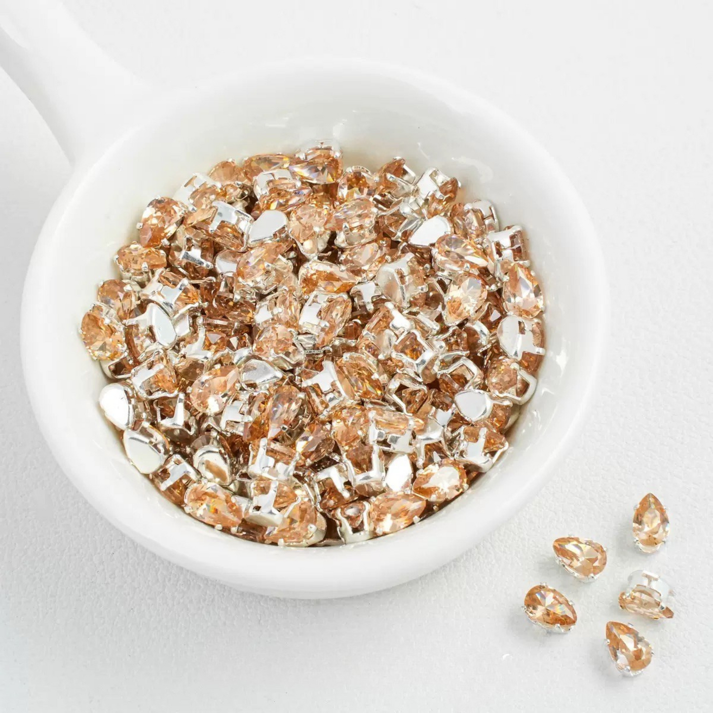 【A27】50pcs Teardrop Zircon Spacer Beads – Electroplated Silver Claw Setting DIY Beading Supplies