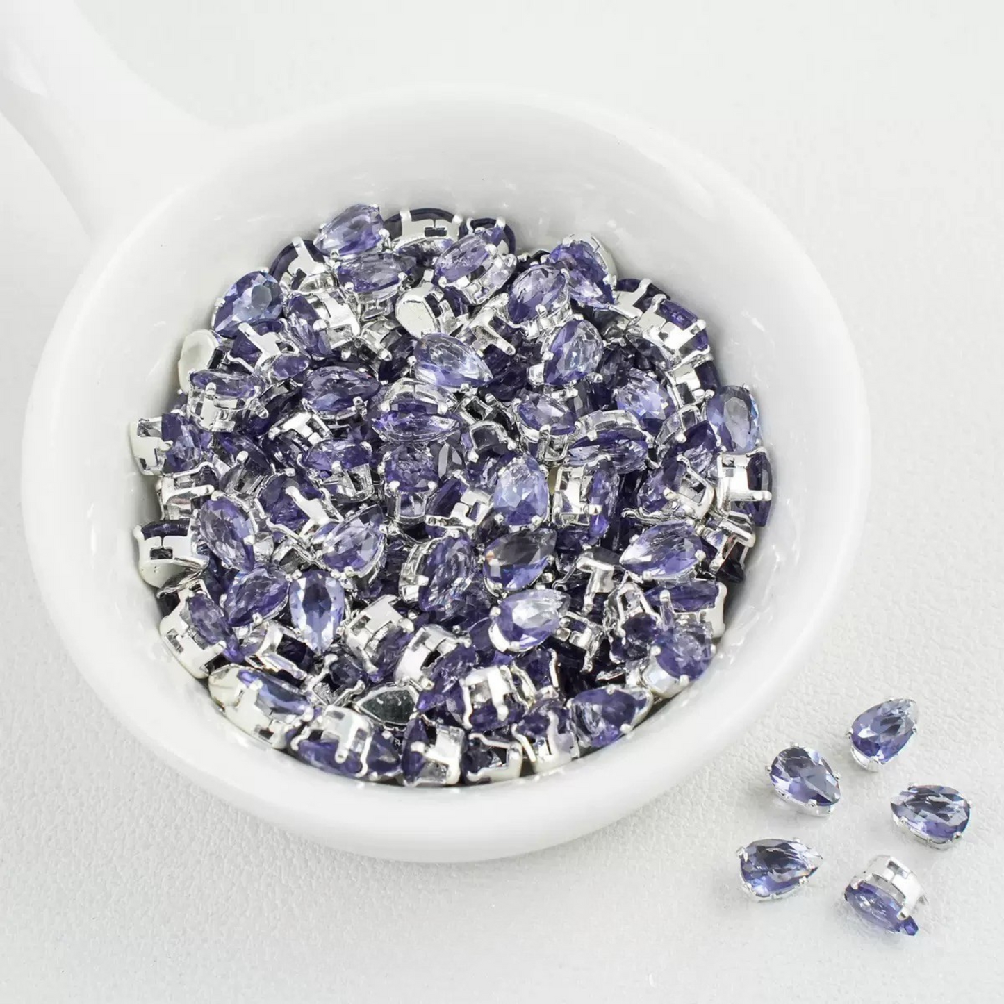 【A27】50pcs Teardrop Zircon Spacer Beads – Electroplated Silver Claw Setting DIY Beading Supplies
