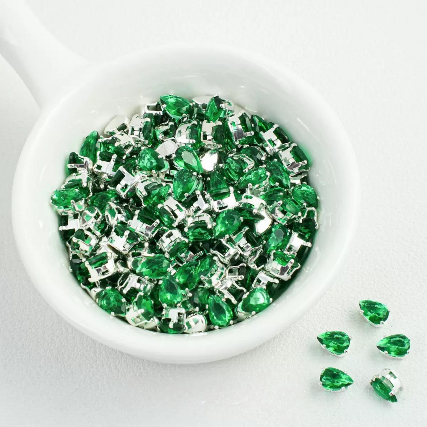 【A27】50pcs Teardrop Zircon Spacer Beads – Electroplated Silver Claw Setting DIY Beading Supplies