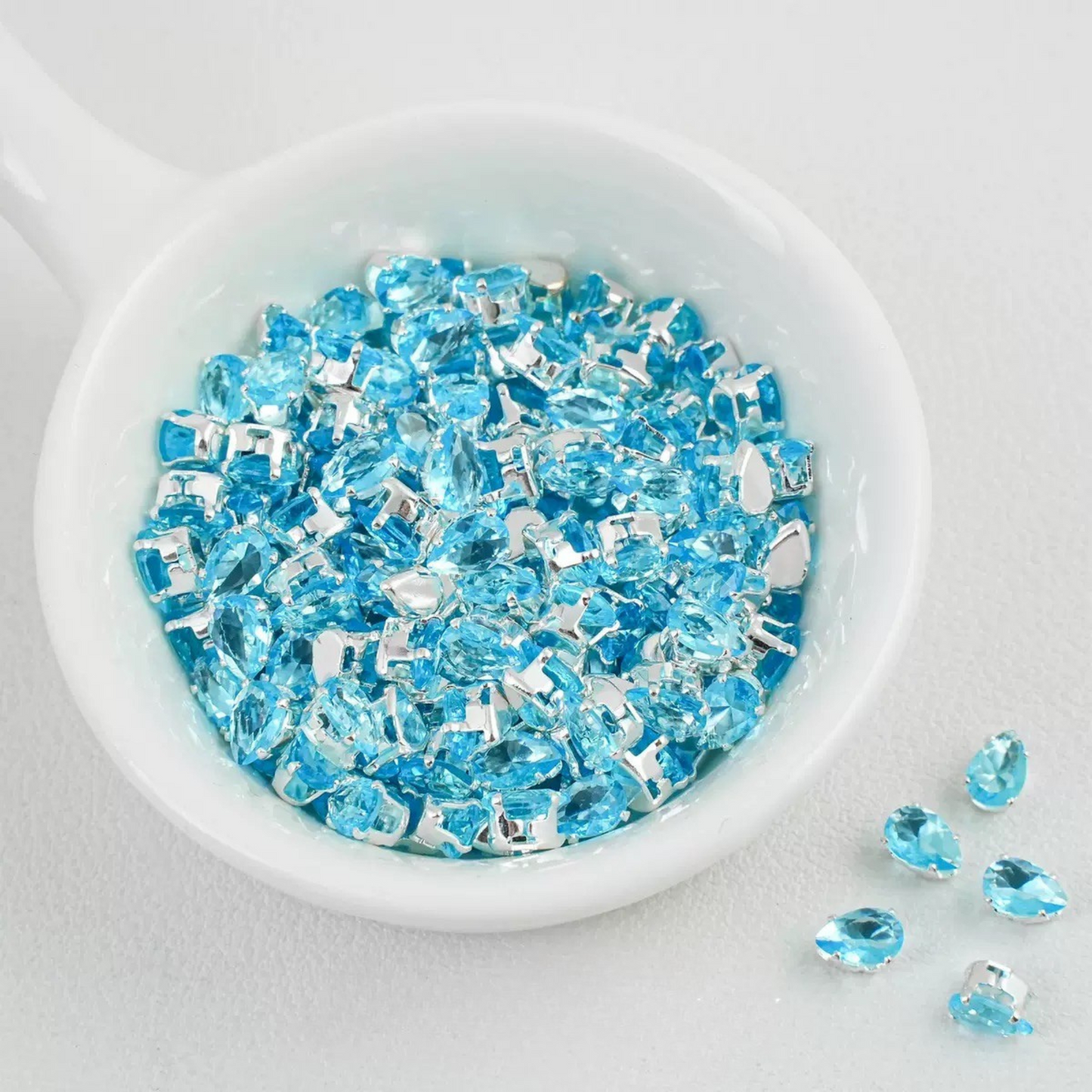 【A27】50pcs Teardrop Zircon Spacer Beads – Electroplated Silver Claw Setting DIY Beading Supplies