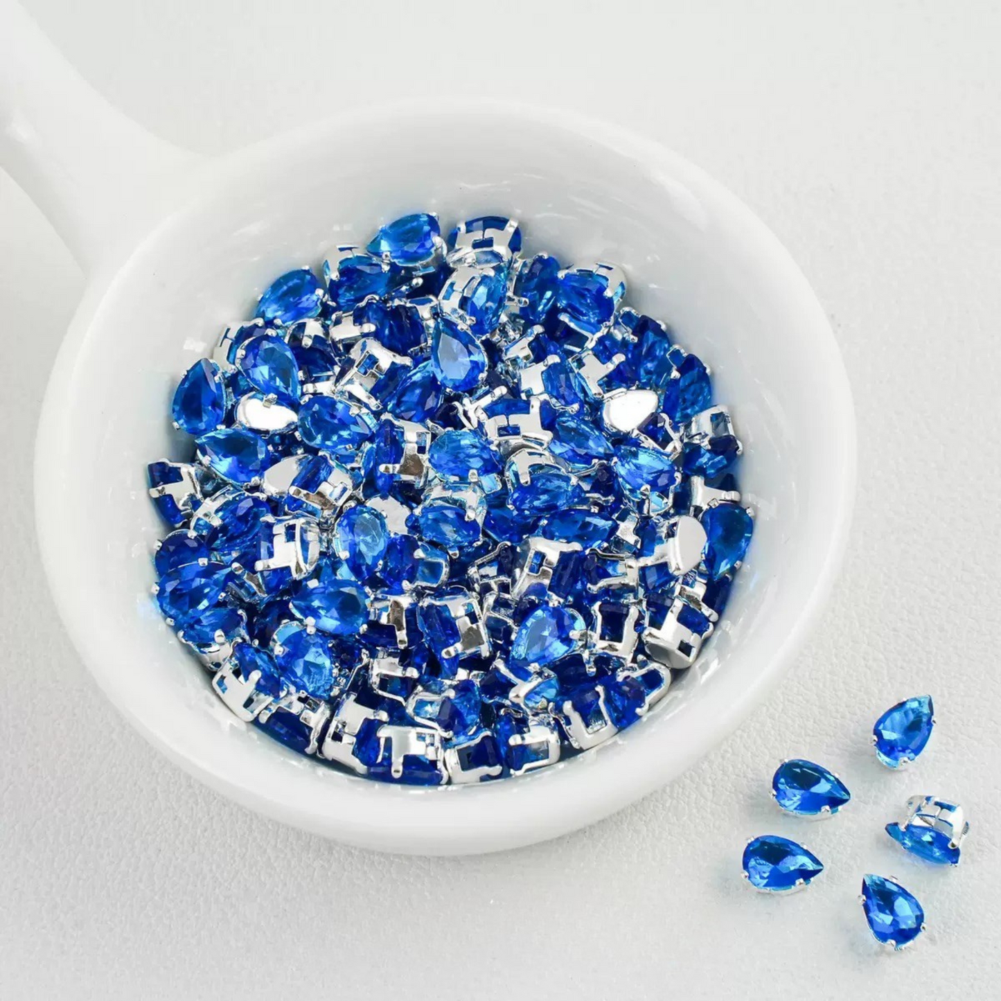 【A27】50pcs Teardrop Zircon Spacer Beads – Electroplated Silver Claw Setting DIY Beading Supplies