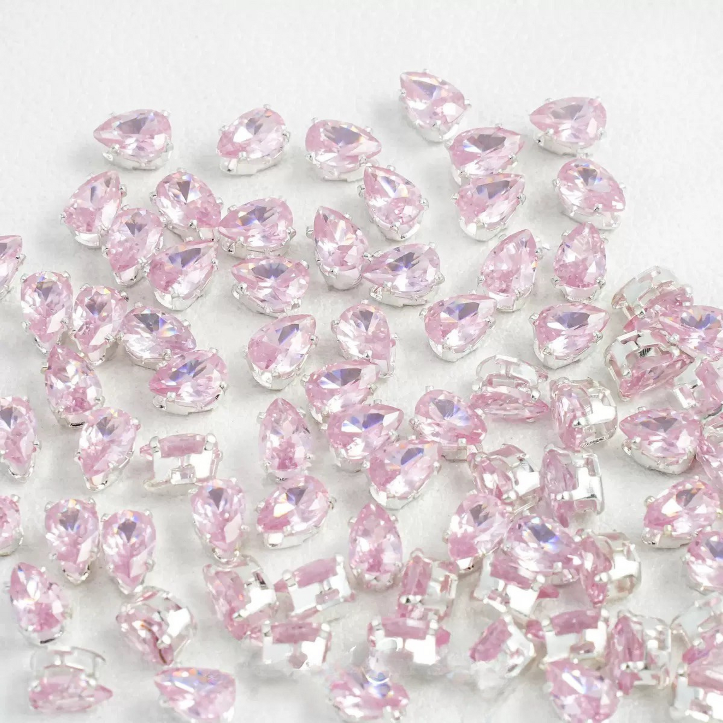 【A27】50pcs Teardrop Zircon Spacer Beads – Electroplated Silver Claw Setting DIY Beading Supplies