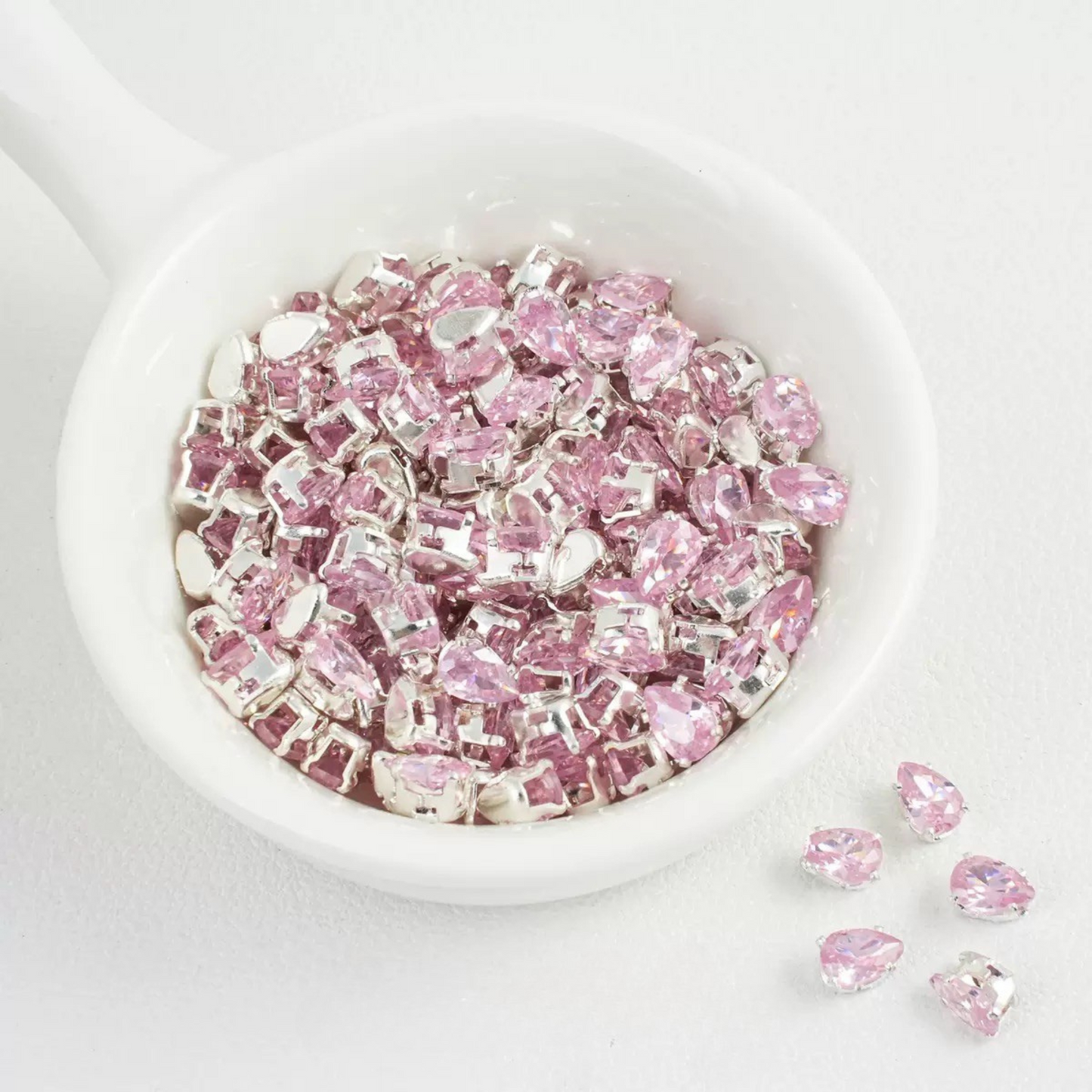 【A27】50pcs Teardrop Zircon Spacer Beads – Electroplated Silver Claw Setting DIY Beading Supplies