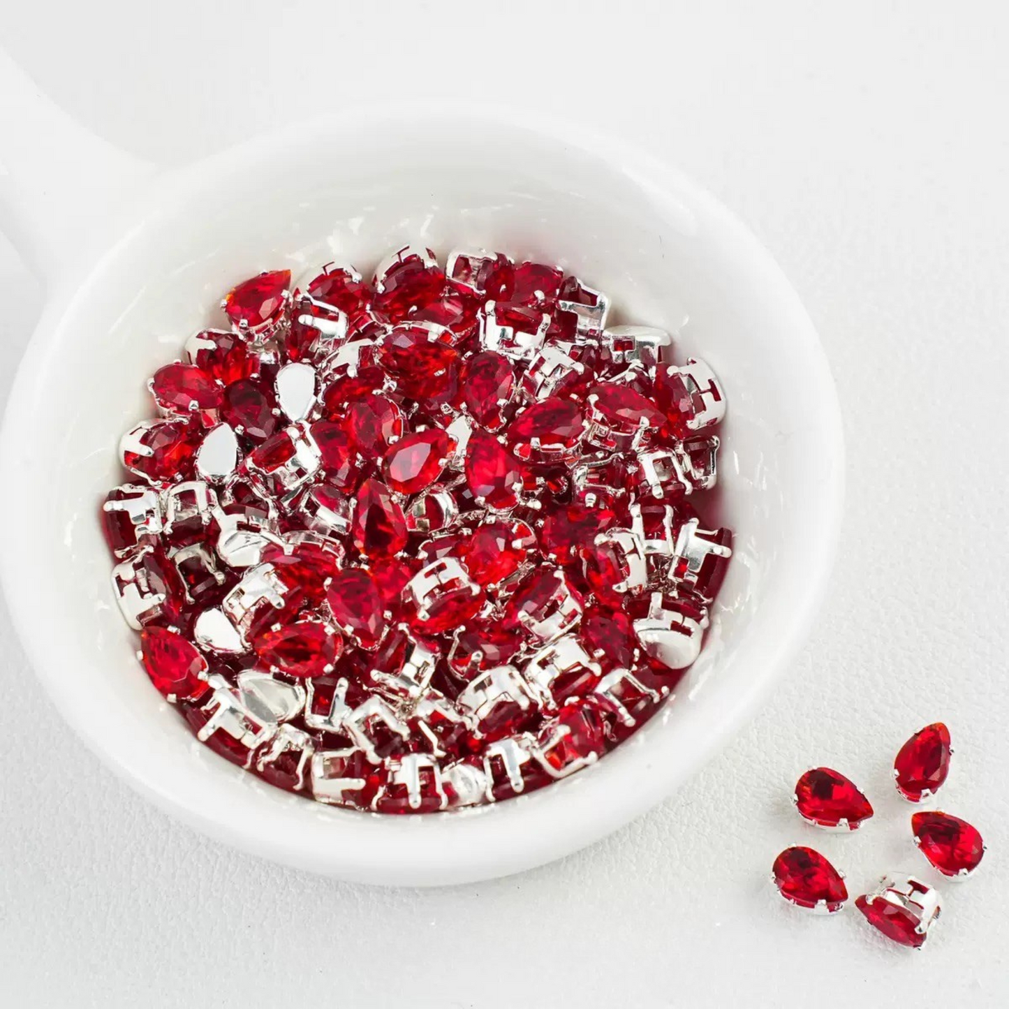 【A27】50pcs Teardrop Zircon Spacer Beads – Electroplated Silver Claw Setting DIY Beading Supplies