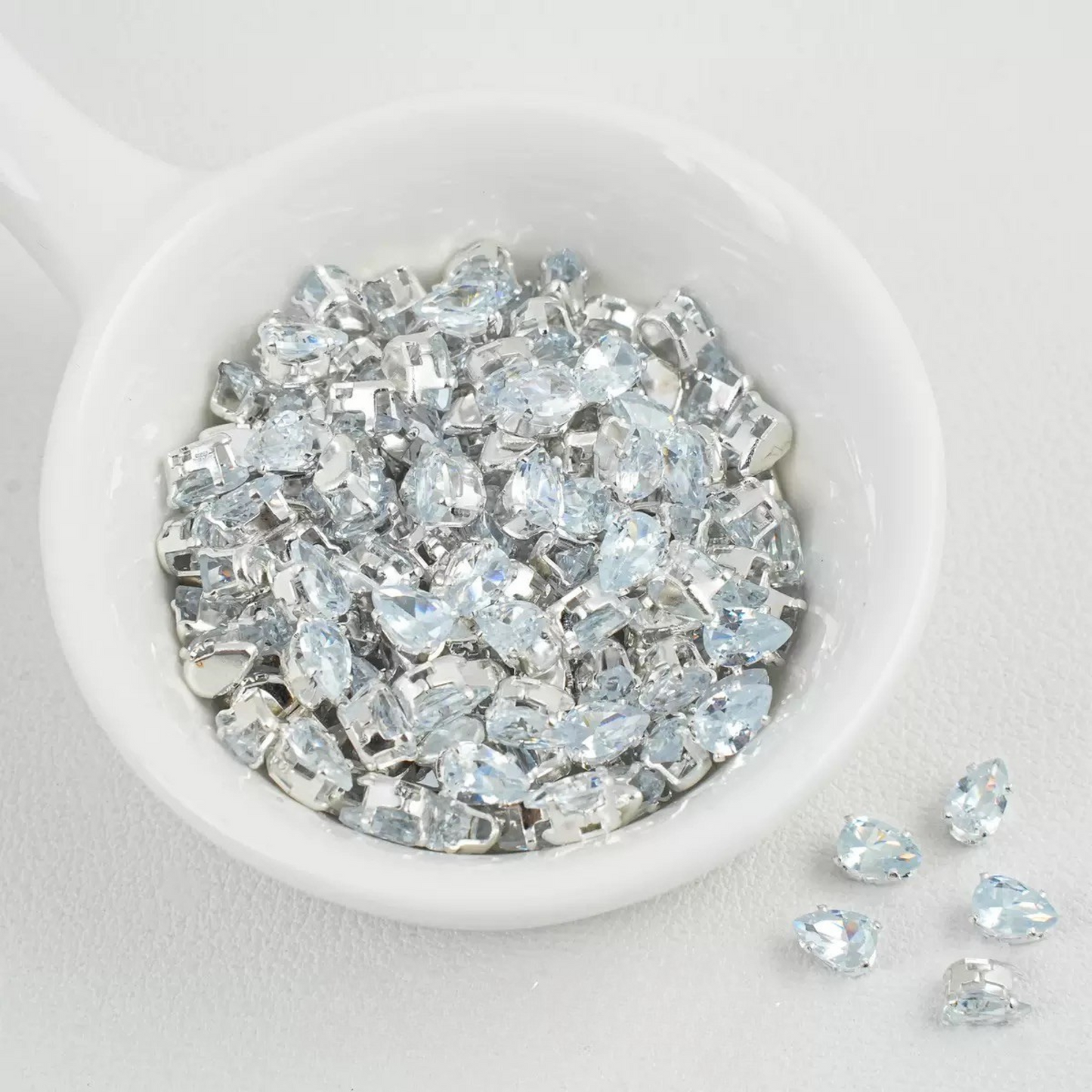 【A27】50pcs Teardrop Zircon Spacer Beads – Electroplated Silver Claw Setting DIY Beading Supplies