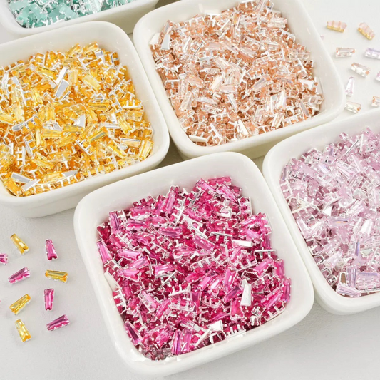 【A26】50pcs Silver-Plated Trapezoid CZ Spacer Beads – Prong Setting, DIY Jewelry Making, Multi Colors