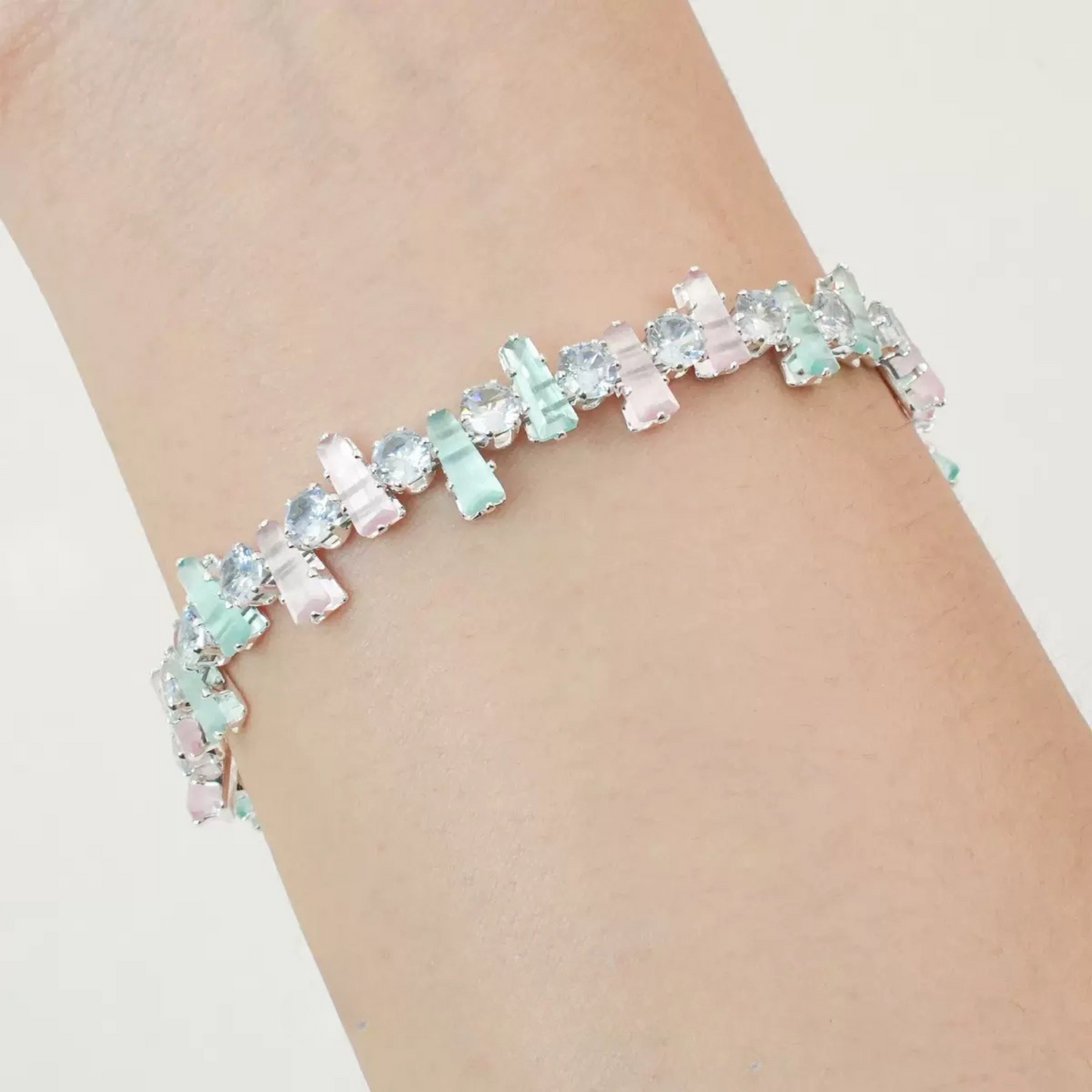 【A26】50pcs Silver-Plated Trapezoid CZ Spacer Beads – Prong Setting, DIY Jewelry Making, Multi Colors