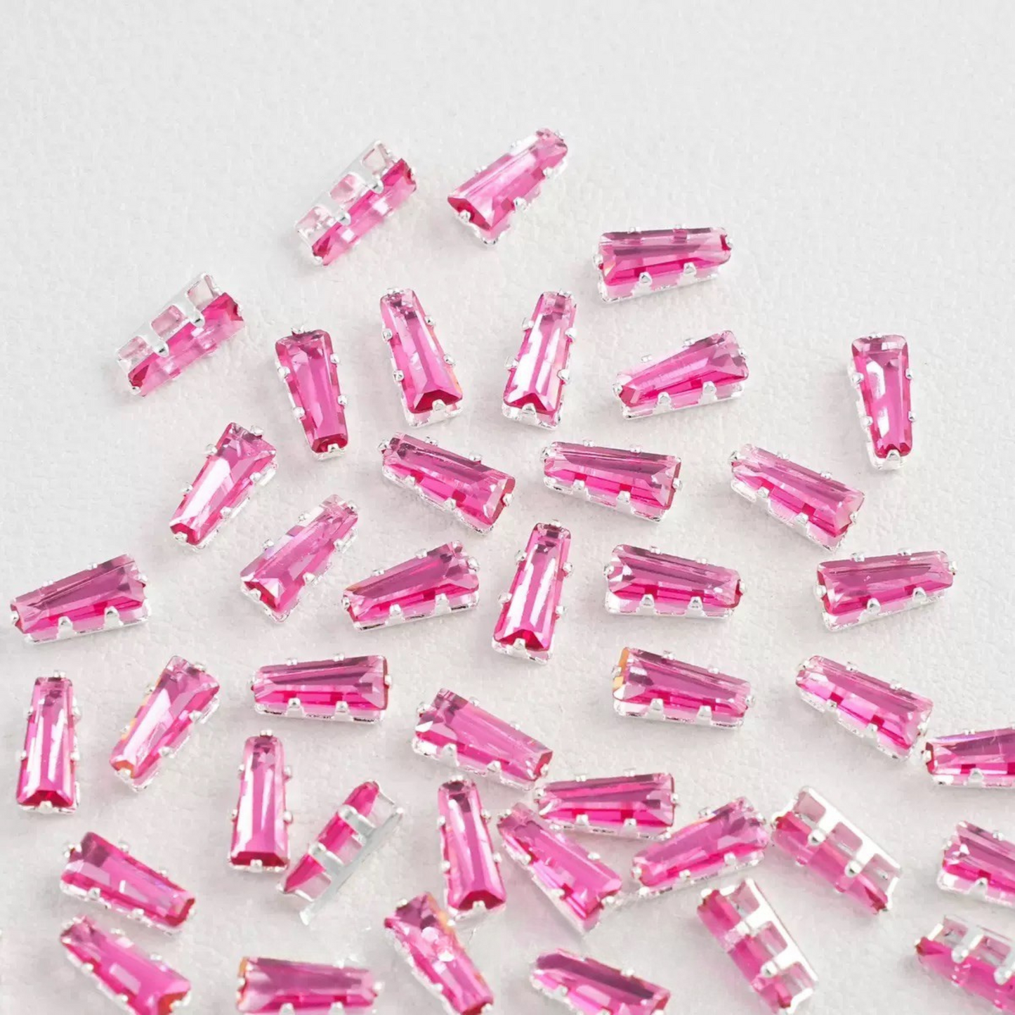 【A26】50pcs Silver-Plated Trapezoid CZ Spacer Beads – Prong Setting, DIY Jewelry Making, Multi Colors