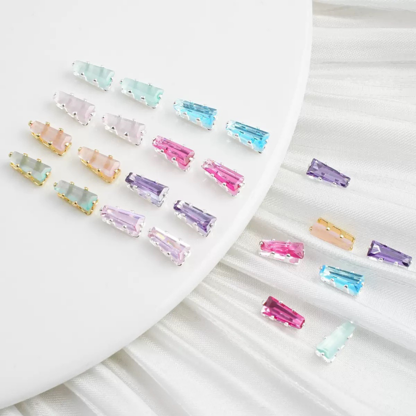 【A26】50pcs Silver-Plated Trapezoid CZ Spacer Beads – Prong Setting, DIY Jewelry Making, Multi Colors