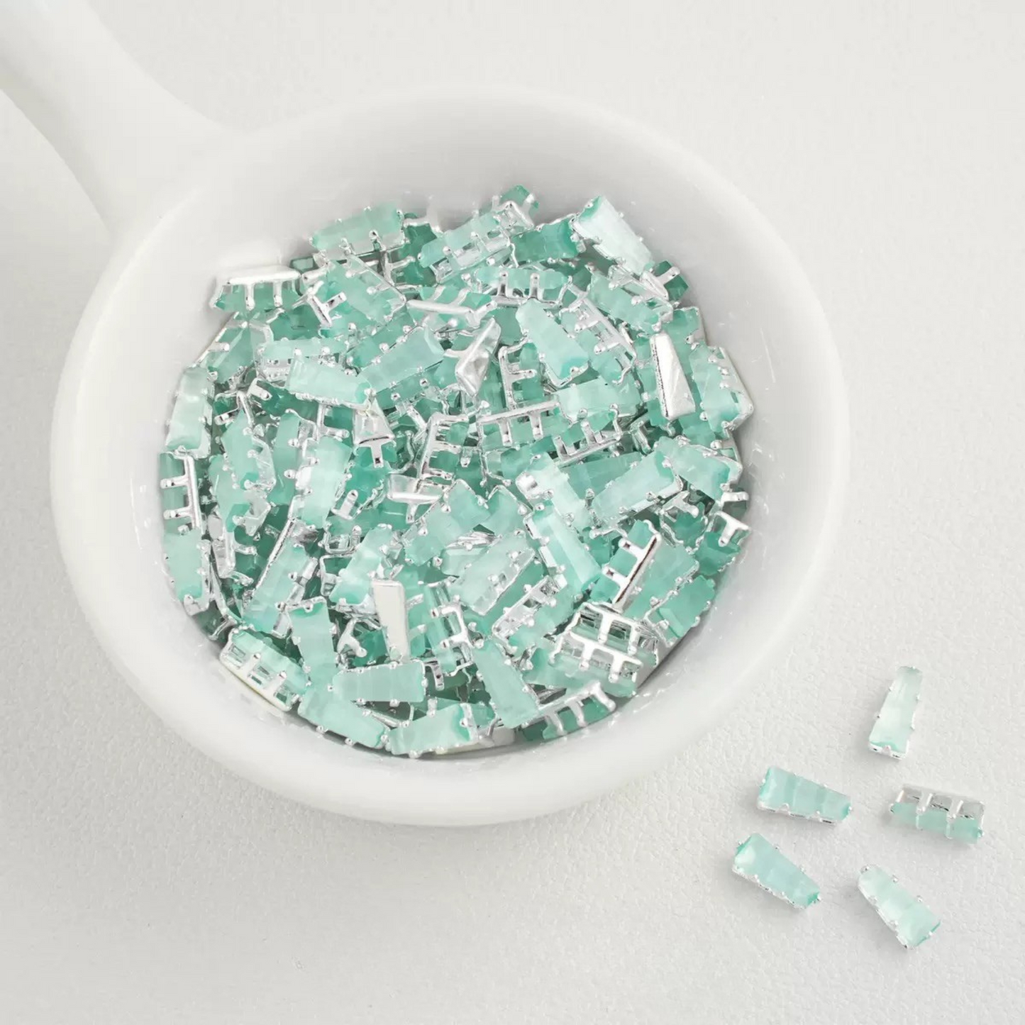 【A26】50pcs Silver-Plated Trapezoid CZ Spacer Beads – Prong Setting, DIY Jewelry Making, Multi Colors