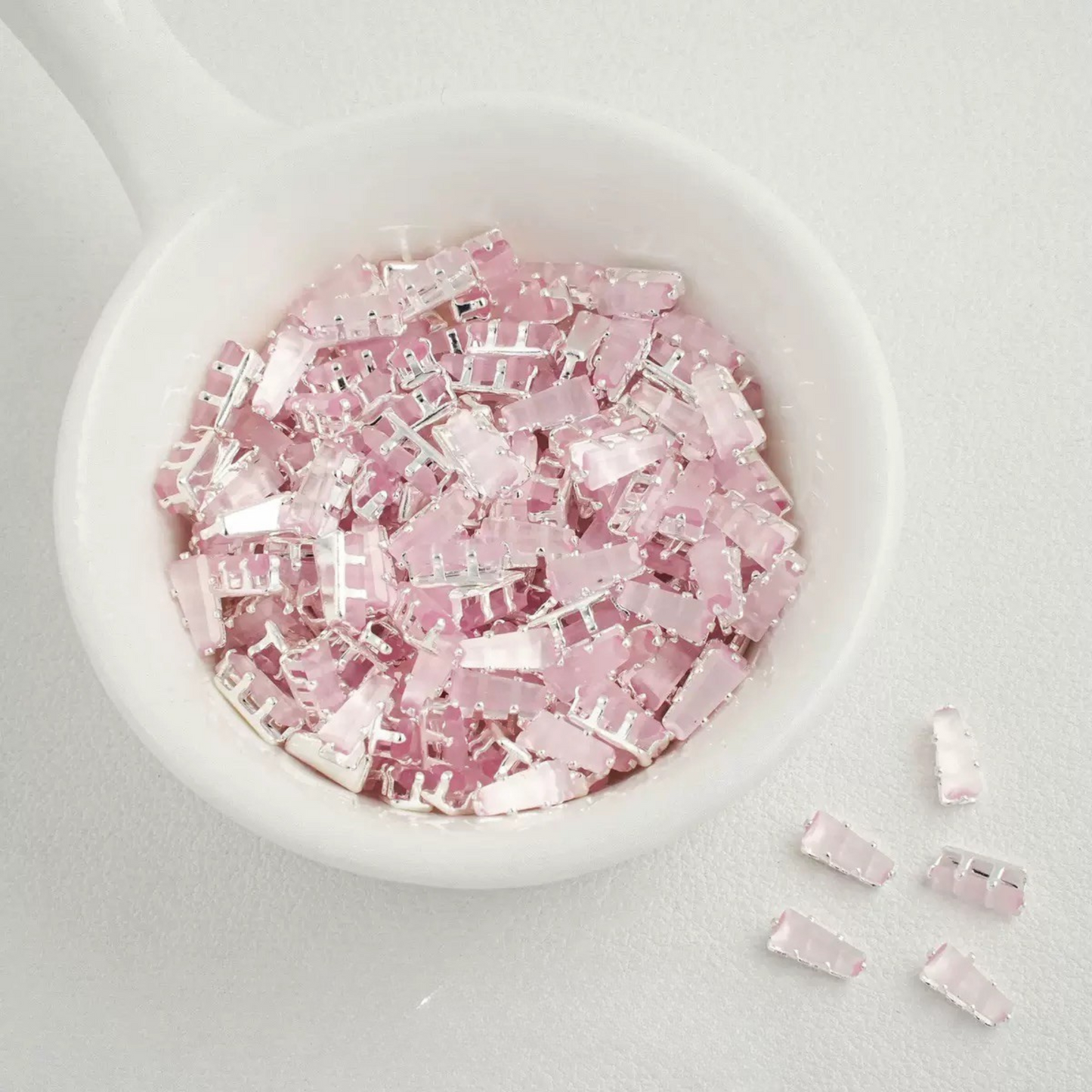 【A26】50pcs Silver-Plated Trapezoid CZ Spacer Beads – Prong Setting, DIY Jewelry Making, Multi Colors