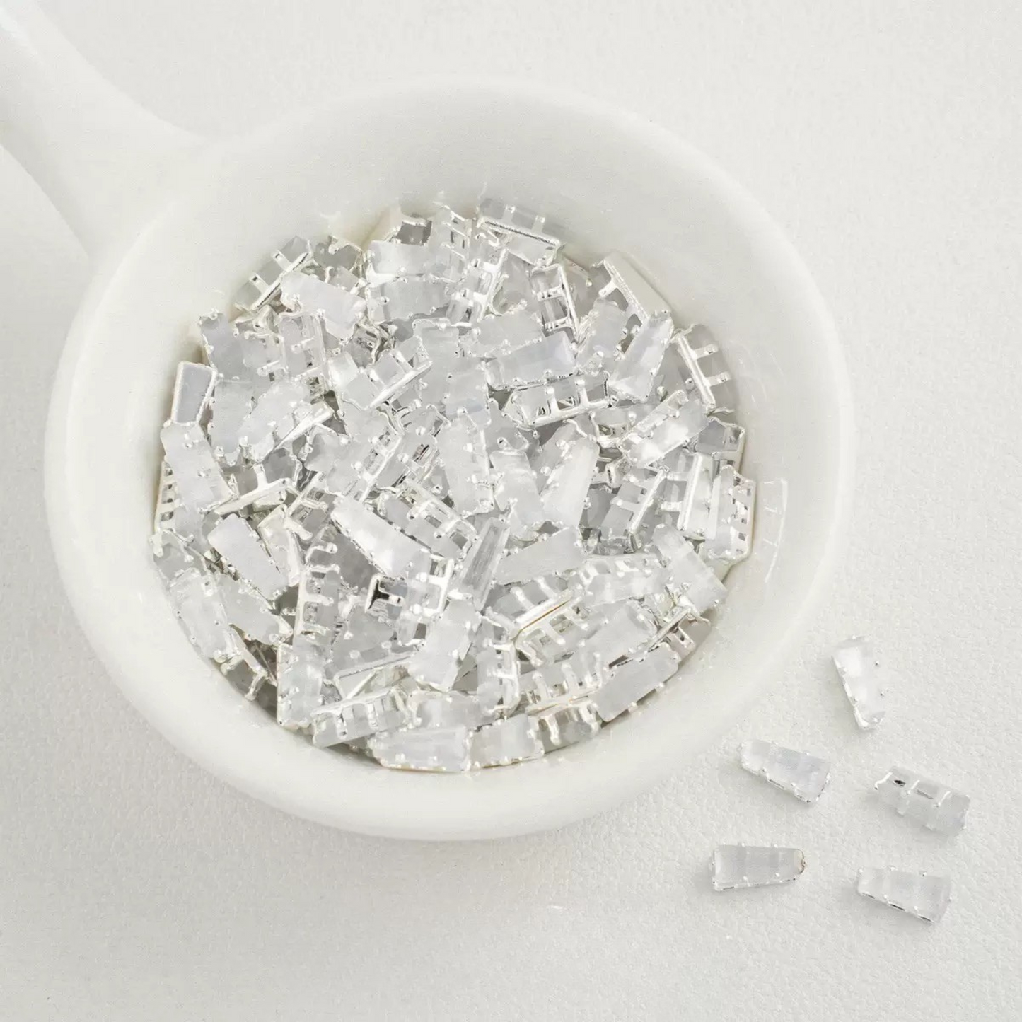 【A26】50pcs Silver-Plated Trapezoid CZ Spacer Beads – Prong Setting, DIY Jewelry Making, Multi Colors