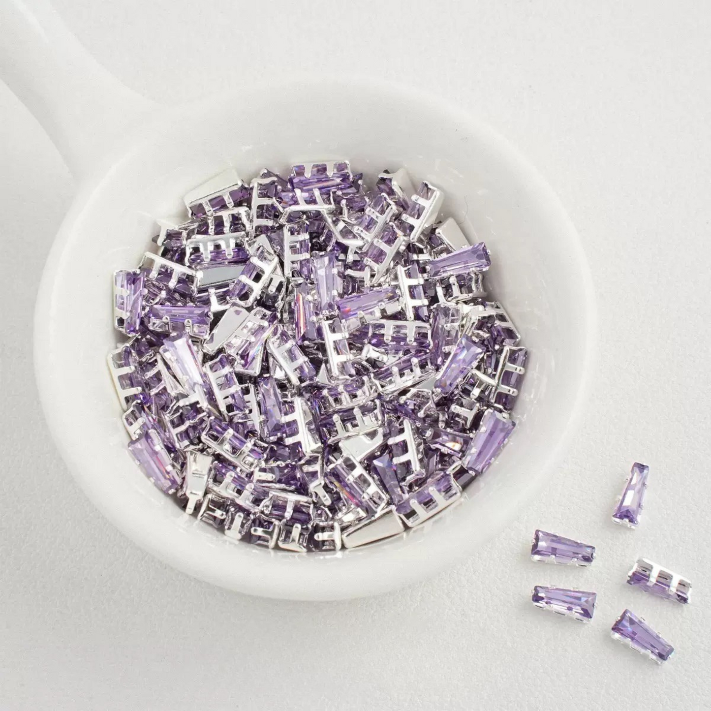 【A26】50pcs Silver-Plated Trapezoid CZ Spacer Beads – Prong Setting, DIY Jewelry Making, Multi Colors