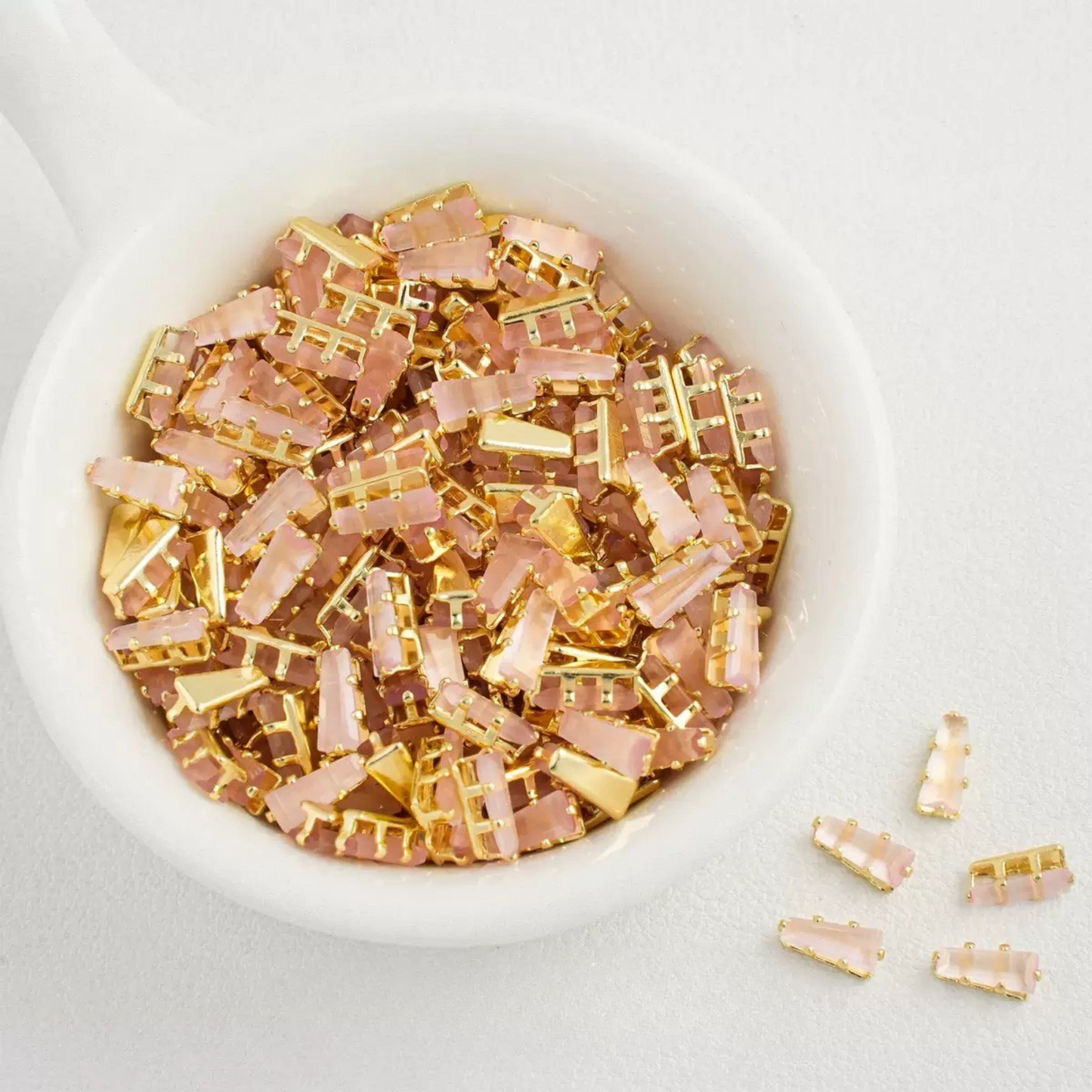 【A25】50pcs Trapezoid CZ Spacer Beads – 18K Gold Plated, Prong Set, DIY Jewelry Making, Multiple Colors