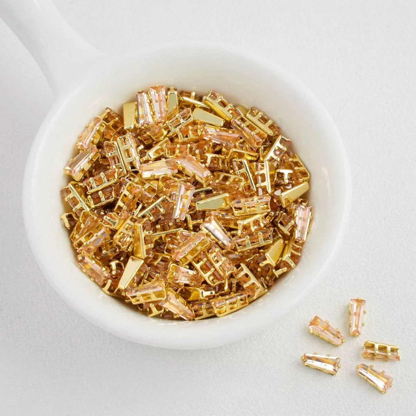 【A25】50pcs Trapezoid CZ Spacer Beads – 18K Gold Plated, Prong Set, DIY Jewelry Making, Multiple Colors