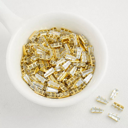 【A25】50pcs Trapezoid CZ Spacer Beads – 18K Gold Plated, Prong Set, DIY Jewelry Making, Multiple Colors