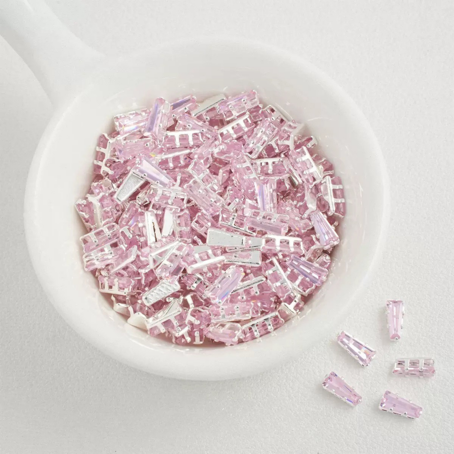 【A26】50pcs Silver-Plated Trapezoid CZ Spacer Beads – Prong Setting, DIY Jewelry Making, Multi Colors