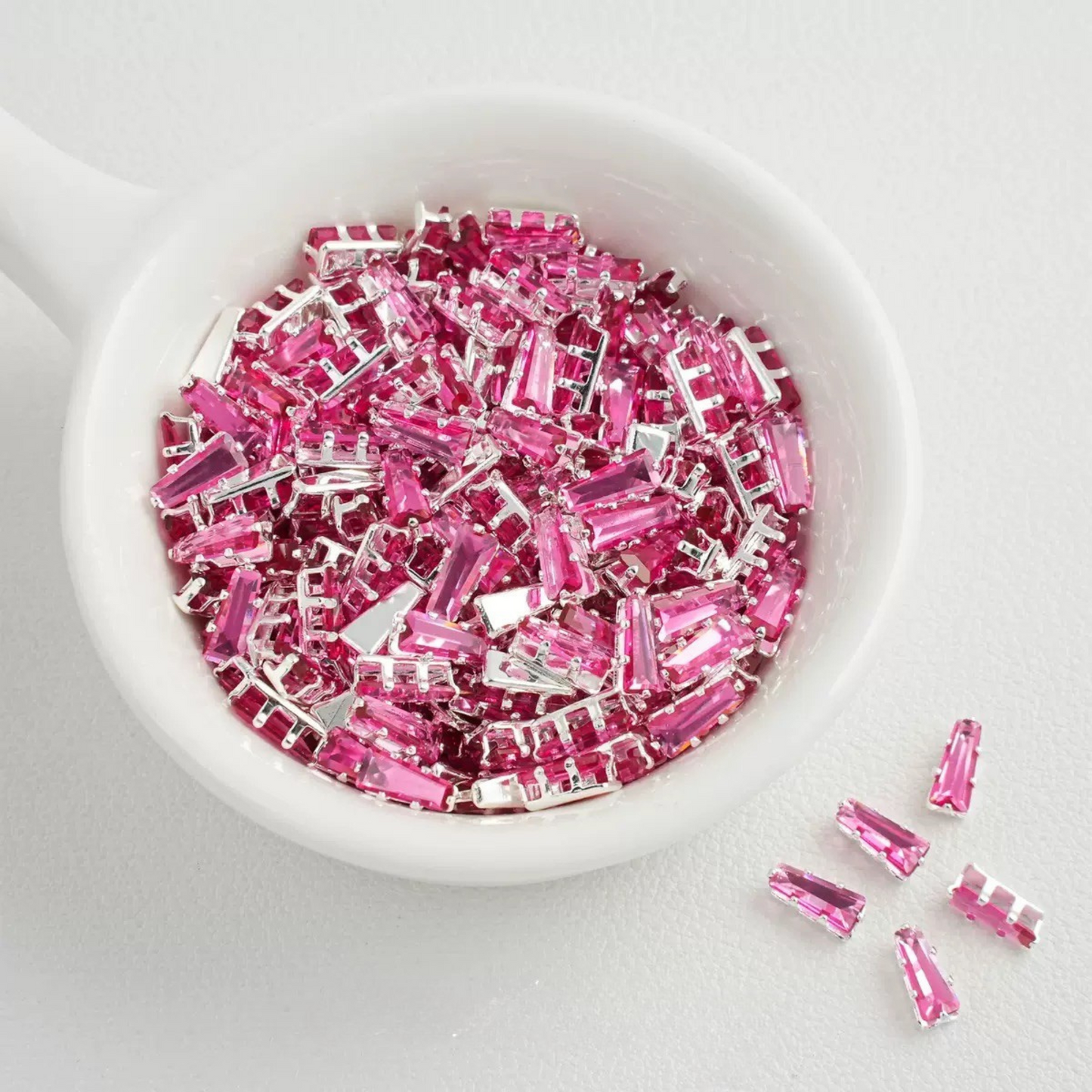 【A26】50pcs Silver-Plated Trapezoid CZ Spacer Beads – Prong Setting, DIY Jewelry Making, Multi Colors