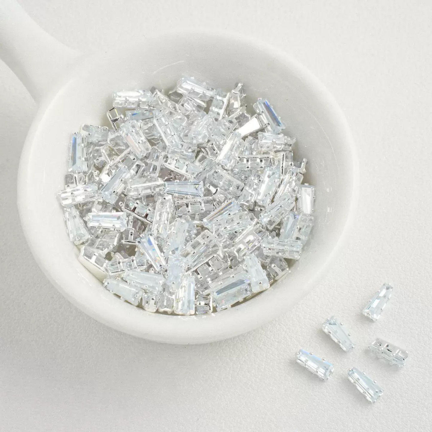【A26】50pcs Silver-Plated Trapezoid CZ Spacer Beads – Prong Setting, DIY Jewelry Making, Multi Colors