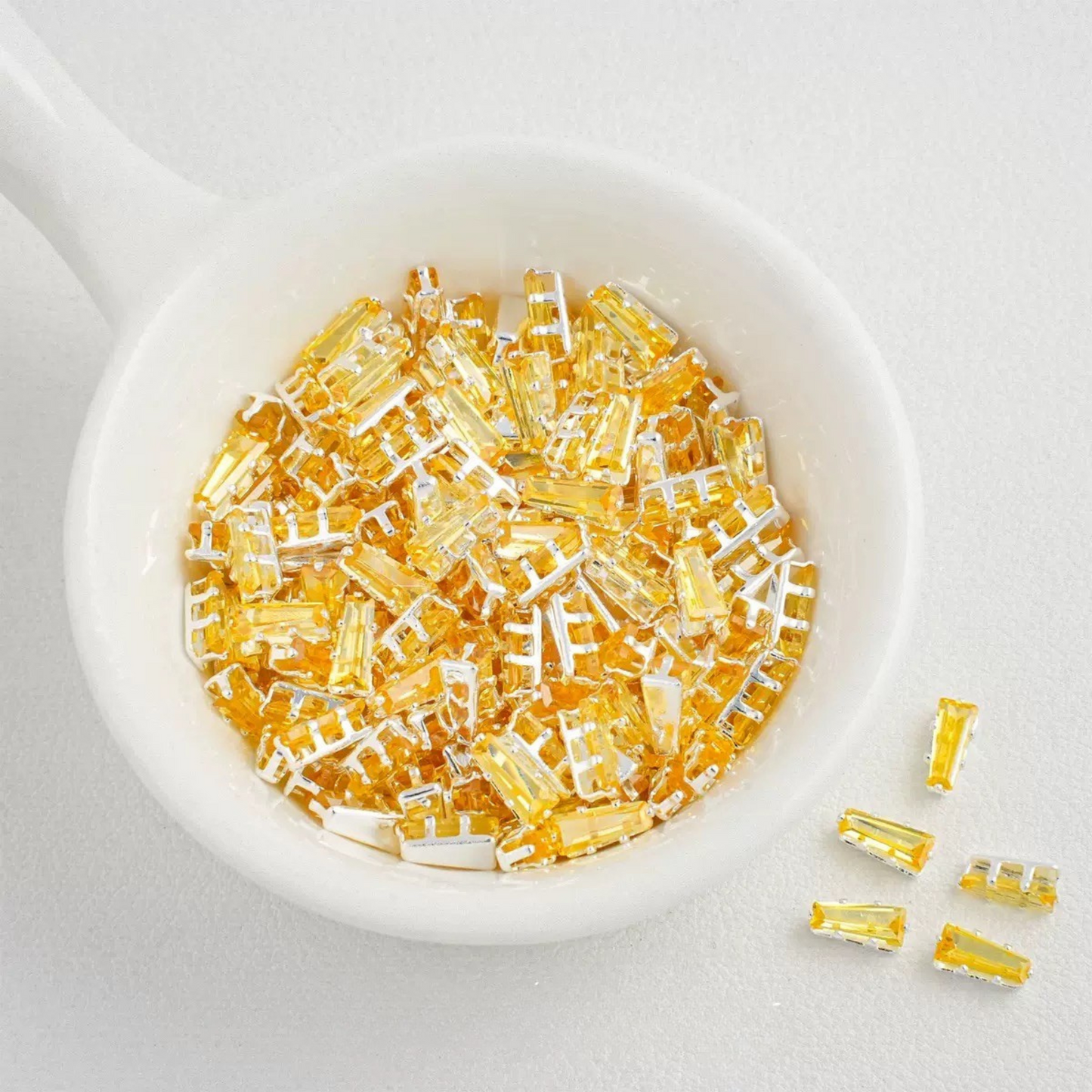 【A26】50pcs Silver-Plated Trapezoid CZ Spacer Beads – Prong Setting, DIY Jewelry Making, Multi Colors