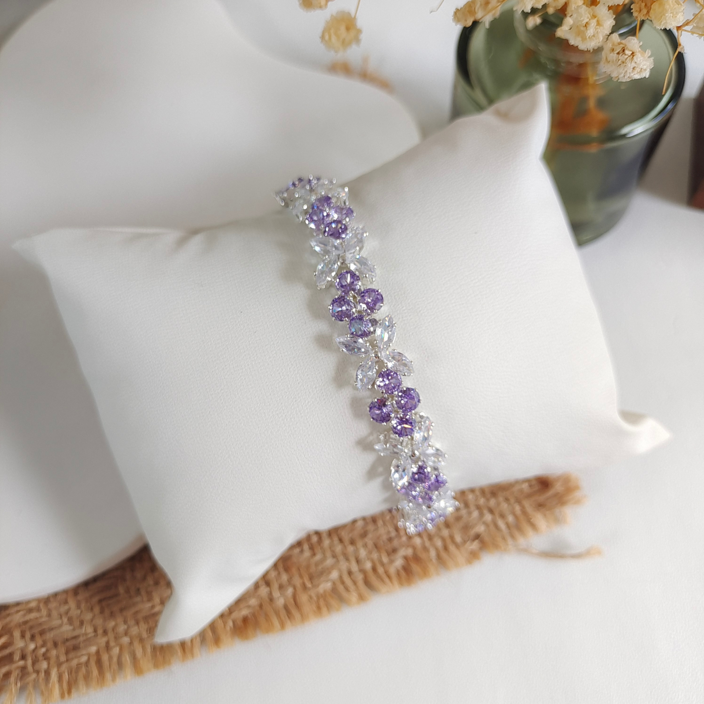 No.28 Purple Clover DIY Bracelet Kit – CZ Clasp, Rhinestones & Beads