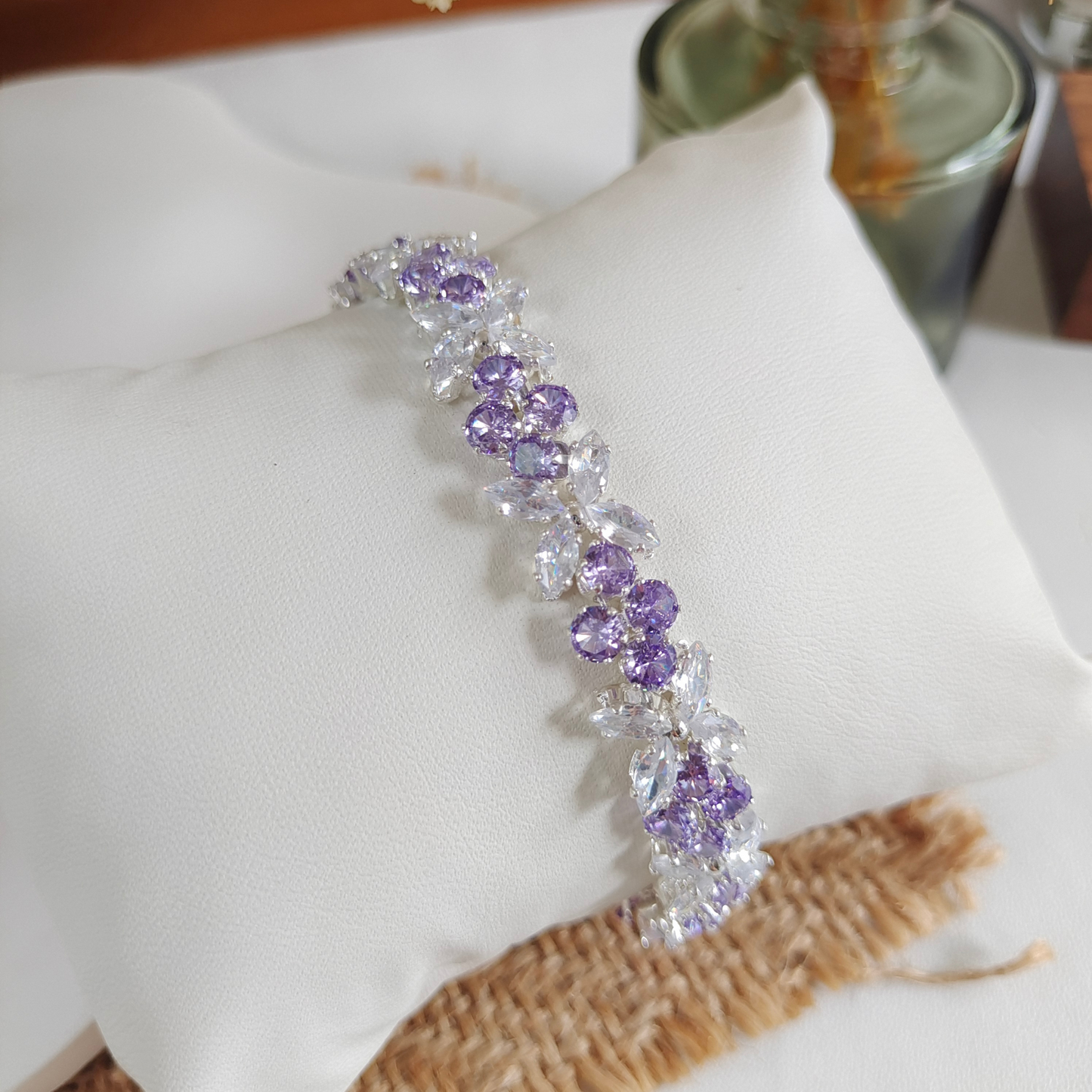 No.28 Purple Clover DIY Bracelet Kit – CZ Clasp, Rhinestones & Beads