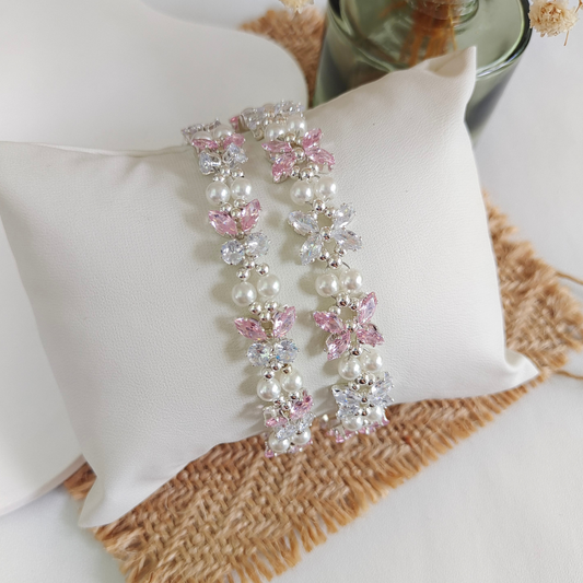 No.35 Pink Butterfly DIY Bracelet Kit – CZ Rhinestones & Silver Beads