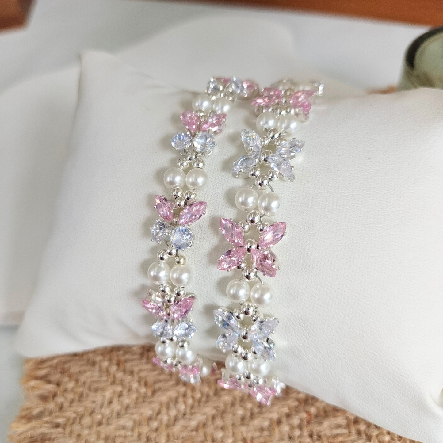 No.35 Pink Butterfly DIY Bracelet Kit – CZ Rhinestones & Silver Beads