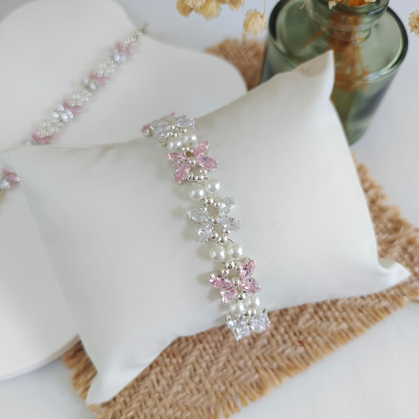 No.35 Pink Butterfly DIY Bracelet Kit – CZ Rhinestones & Silver Beads