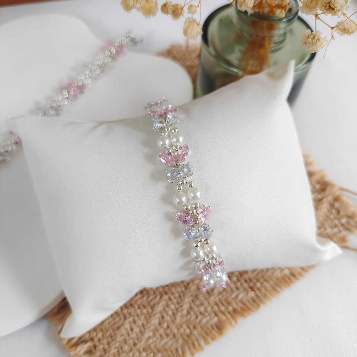 No.35 Pink Butterfly DIY Bracelet Kit – CZ Rhinestones & Silver Beads