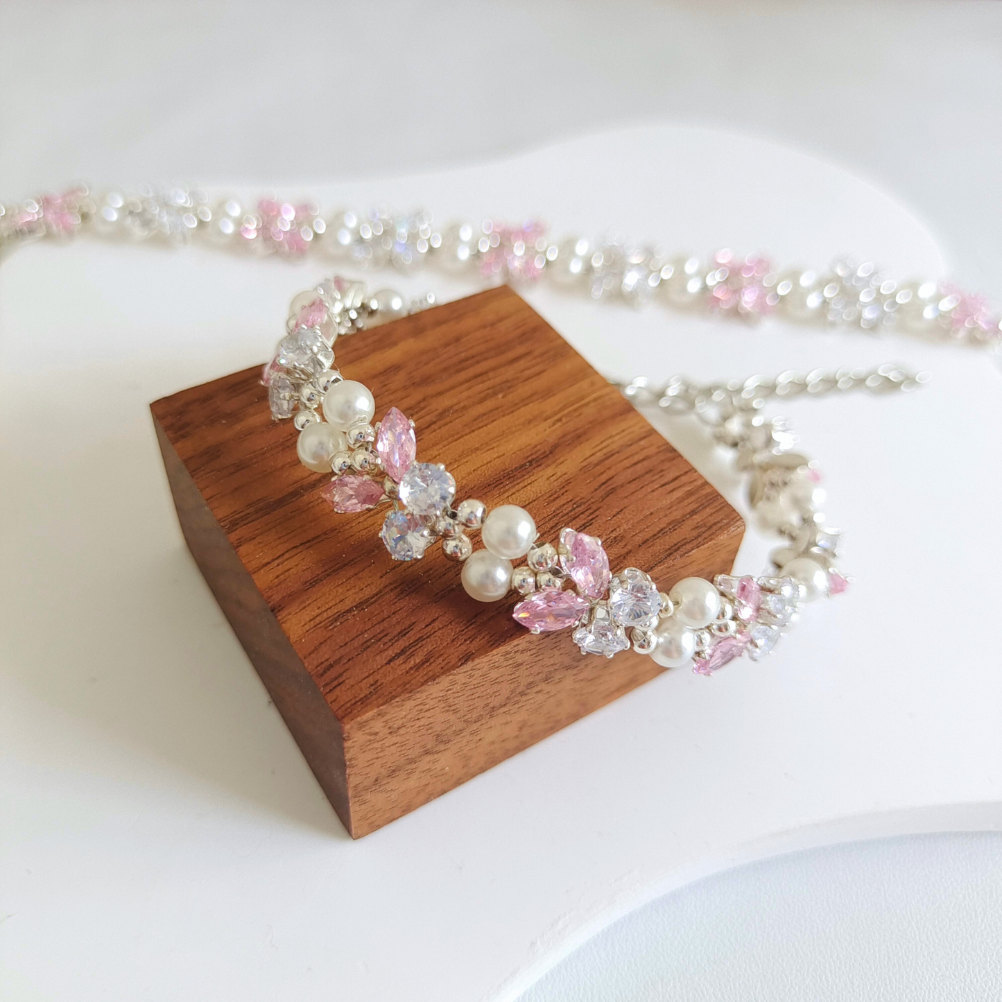 No.35 Pink Butterfly DIY Bracelet Kit – CZ Rhinestones & Silver Beads
