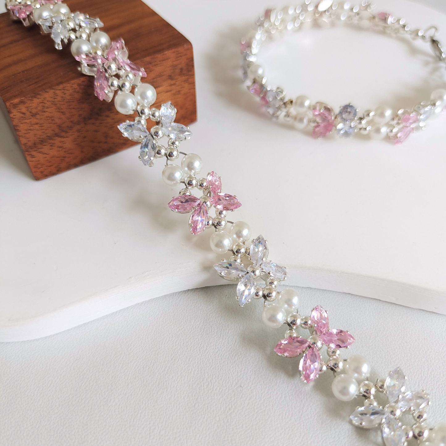 No.35 Pink Butterfly DIY Bracelet Kit – CZ Rhinestones & Silver Beads