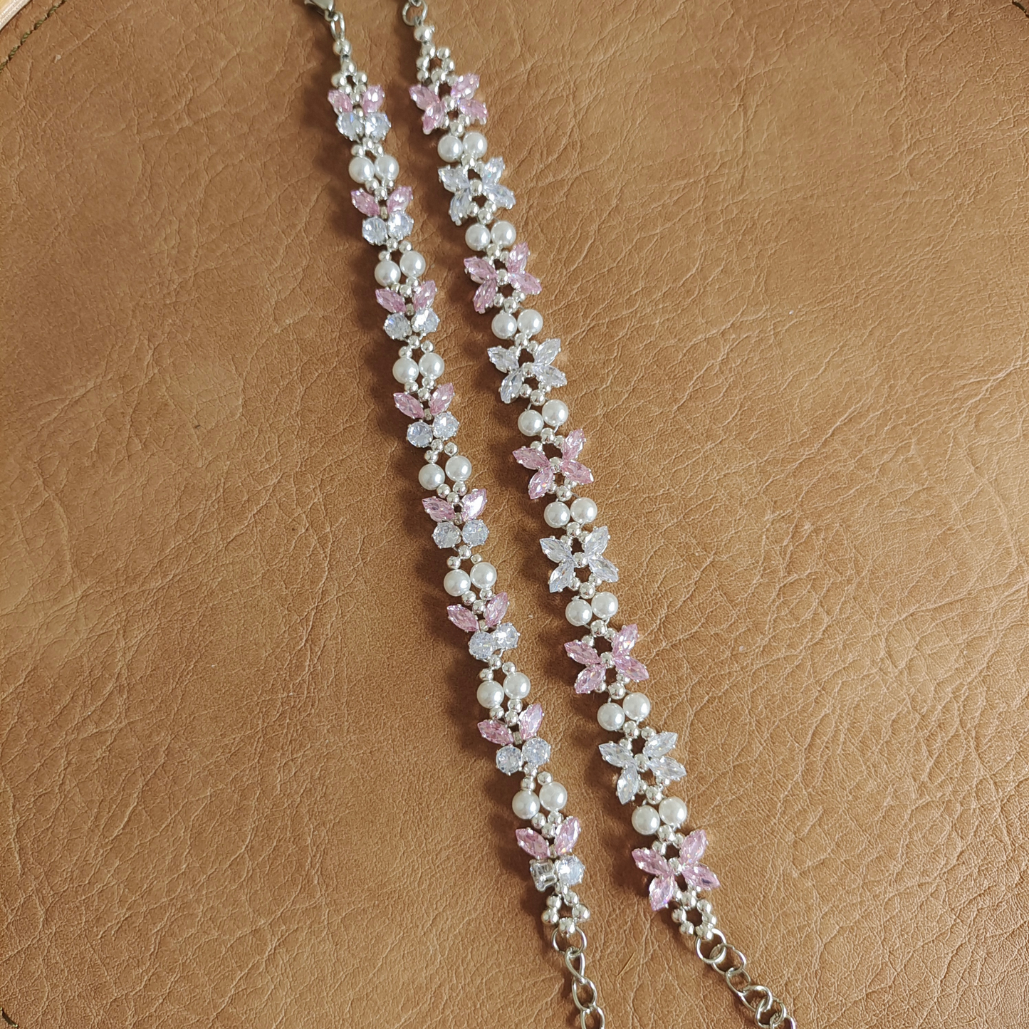 No.35 Pink Butterfly DIY Bracelet Kit – CZ Rhinestones & Silver Beads