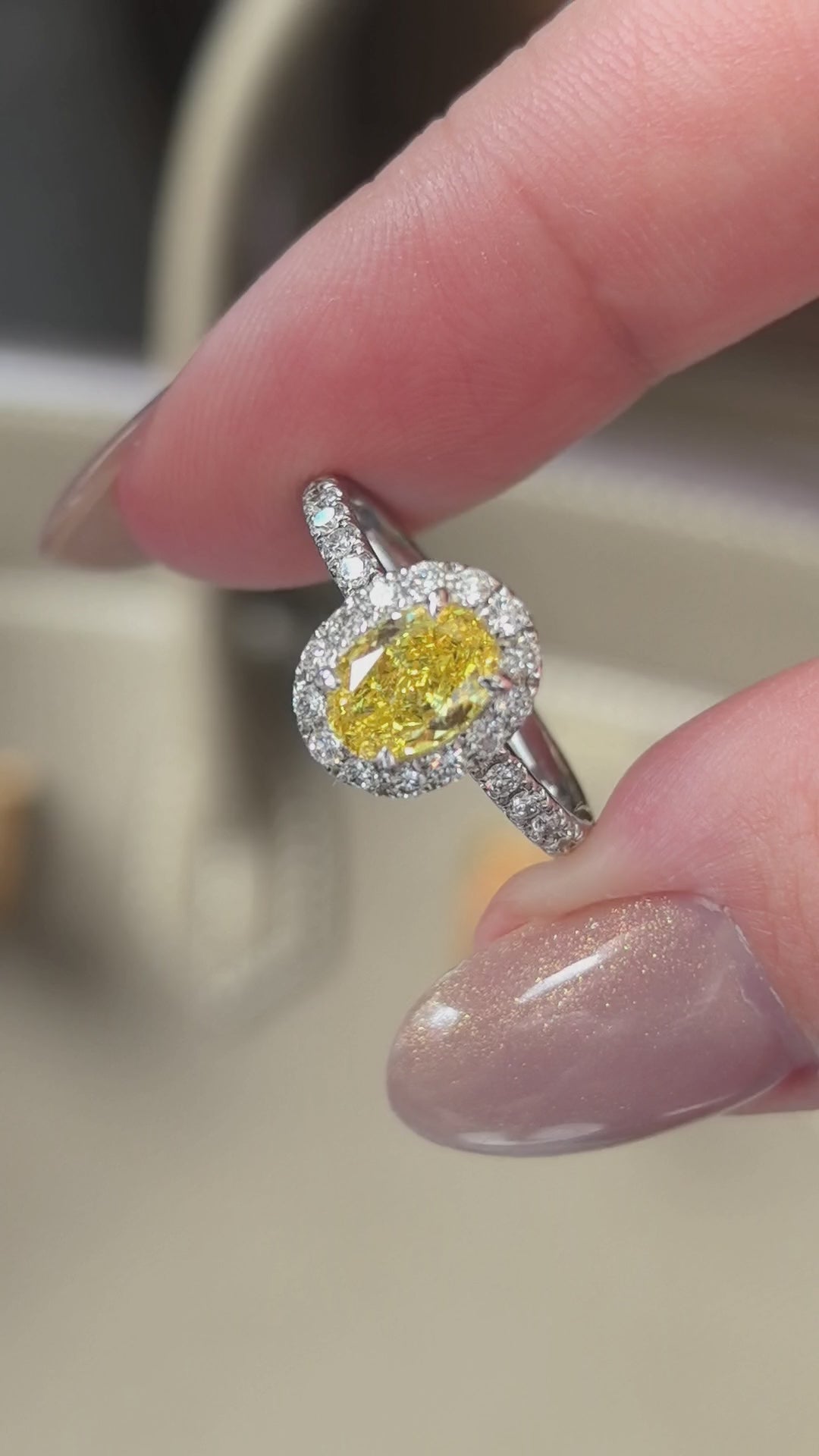 0.94ct 3.5g Vivid Yellow Asscher Cut Lab Diamond Ring | Marquise & Pear Leaf-Inspired Accents