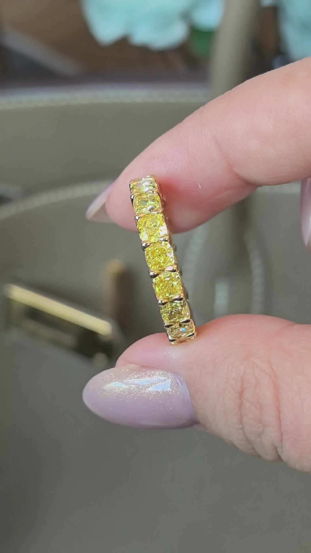 0.3ct 5.5g ivid Yellow Cushion Cut Lab Diamond Eternity Band | 18 Stones