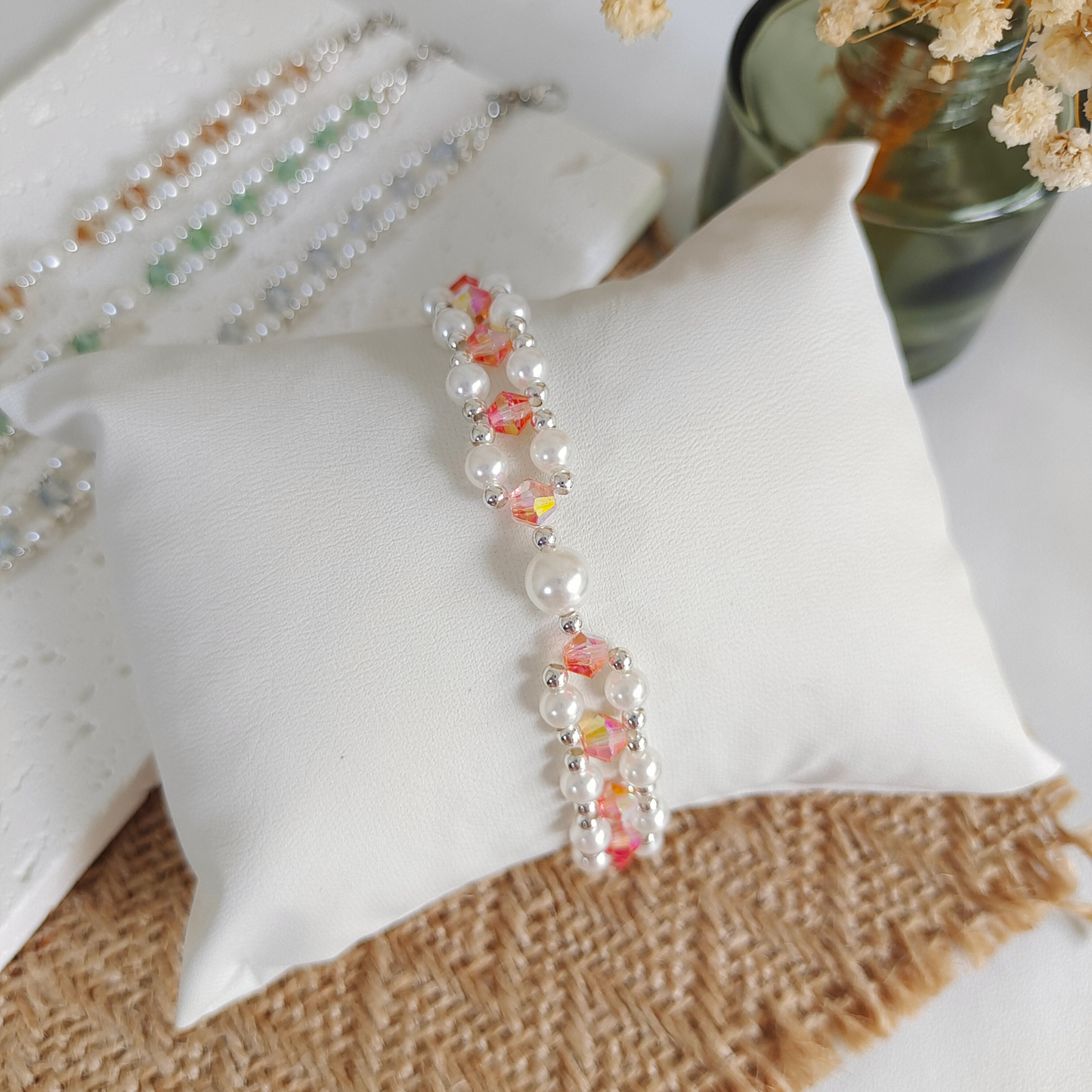 No.44 Handmade DIY Bracelet Kit – Pearl & Crystal Bicone Beads for Crafting