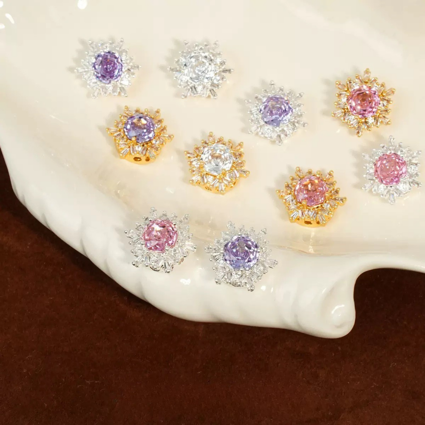 【S02】13*13mm High-Color Zircon Snowflake Charm – Rose Cut Full Pavé CZ Bead for DIY Jewelry (9×18mm)