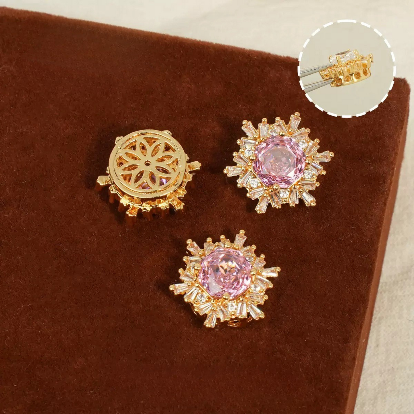 【S02】13*13mm High-Color Zircon Snowflake Charm – Rose Cut Full Pavé CZ Bead for DIY Jewelry (9×18mm)