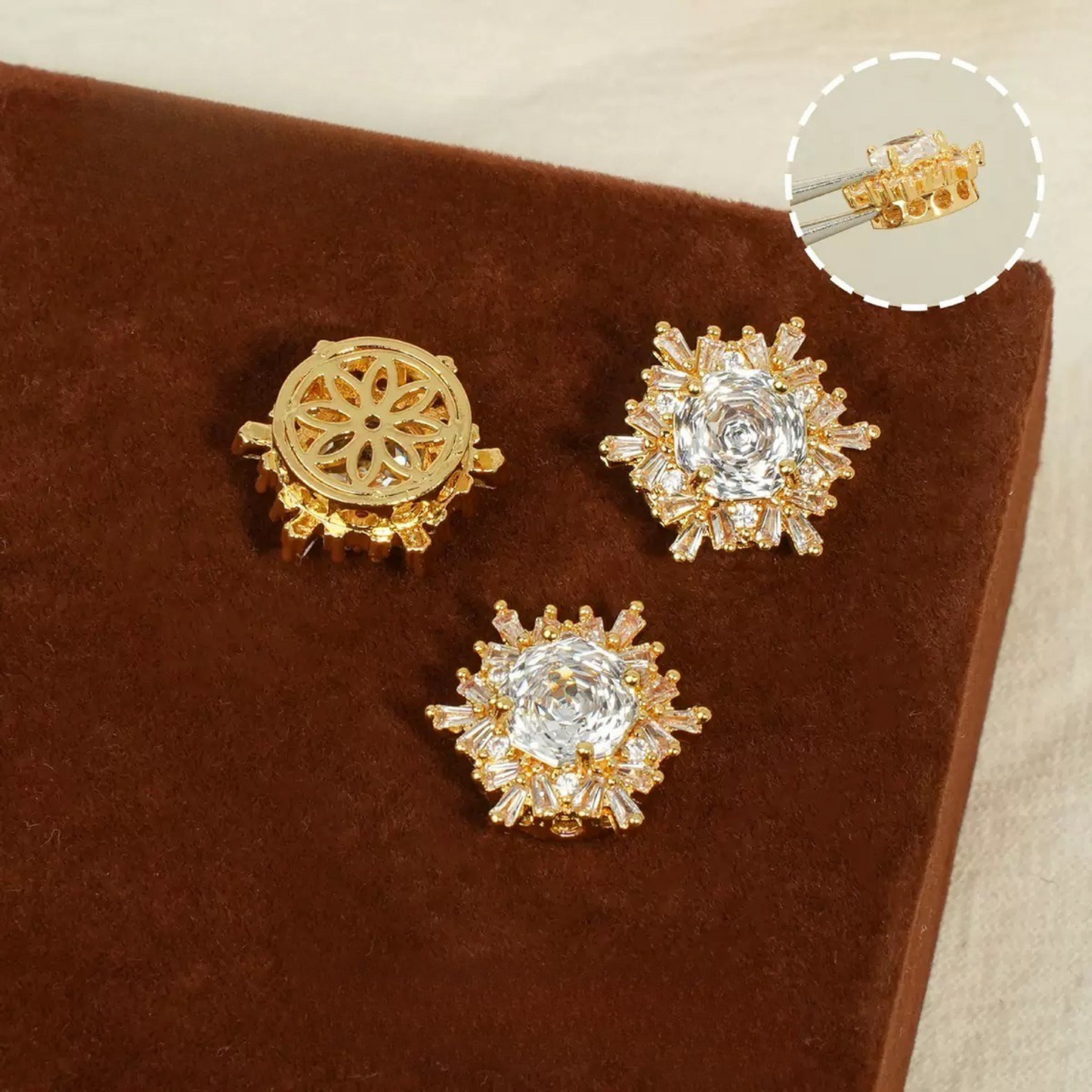 【S02】13*13mm High-Color Zircon Snowflake Charm – Rose Cut Full Pavé CZ Bead for DIY Jewelry (9×18mm)