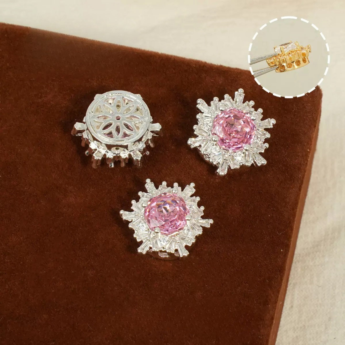 【S02】13*13mm High-Color Zircon Snowflake Charm – Rose Cut Full Pavé CZ Bead for DIY Jewelry (9×18mm)
