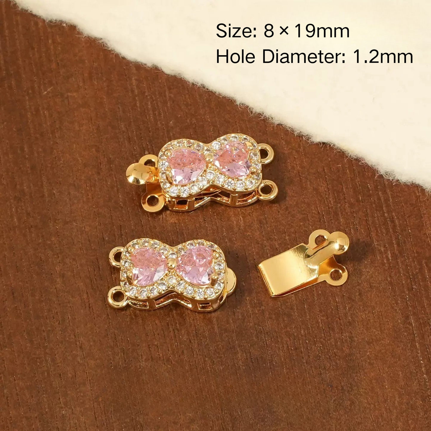 【B07】Butterfly Box Clasp – Gold-Plated Alloy with Cubic Zirconia, Single/Double Hole DIY Jewelry Connector