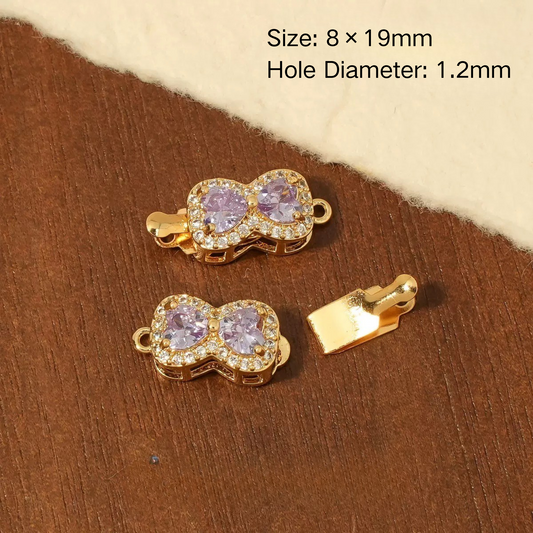 【B07】Butterfly Box Clasp – Gold-Plated Alloy with Cubic Zirconia, Single/Double Hole DIY Jewelry Connector
