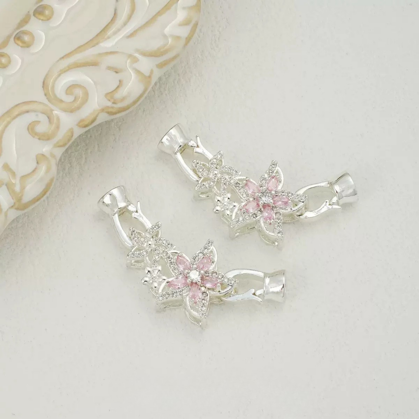 【B08】DIY Clasp Set – Silver-Plated OT Clasp, Lobster Clasp, and Hook Clasp with Star/Oval CZ Charms – Jewelry Making Supplies