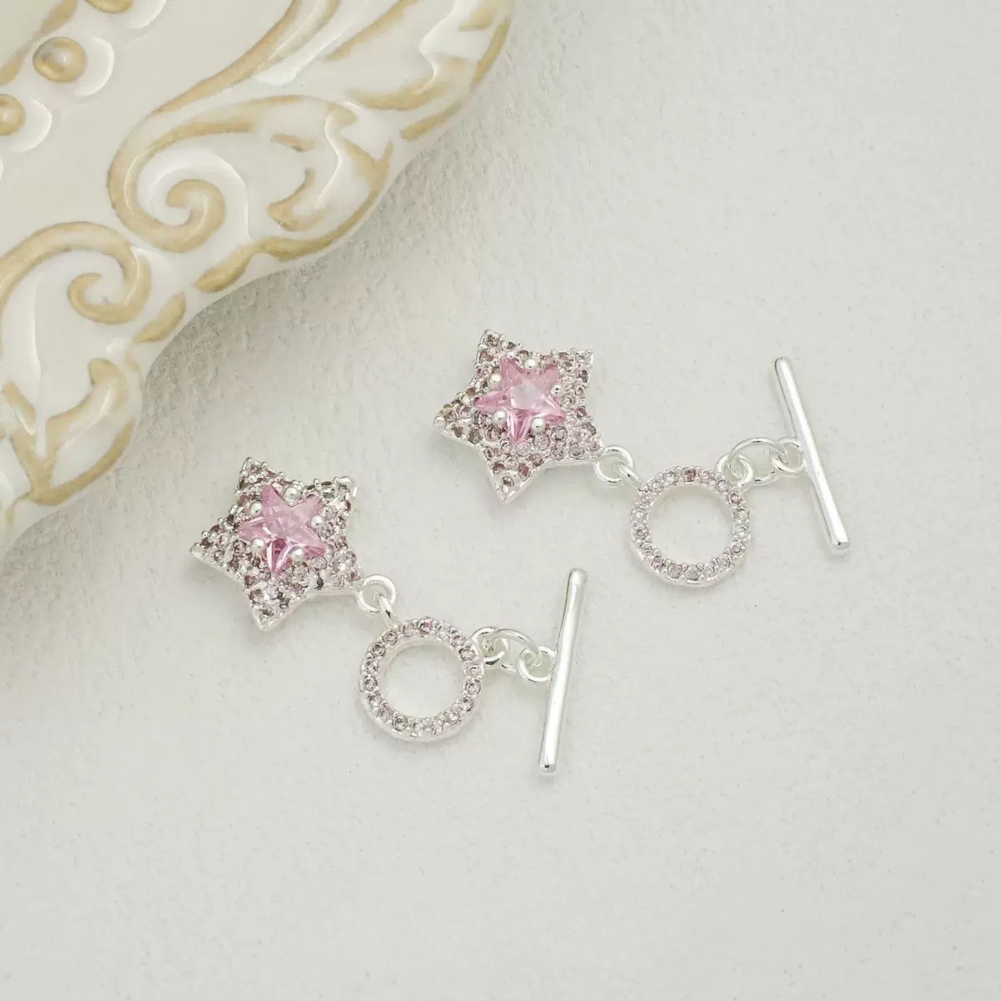 【B08】DIY Clasp Set – Silver-Plated OT Clasp, Lobster Clasp, and Hook Clasp with Star/Oval CZ Charms – Jewelry Making Supplies