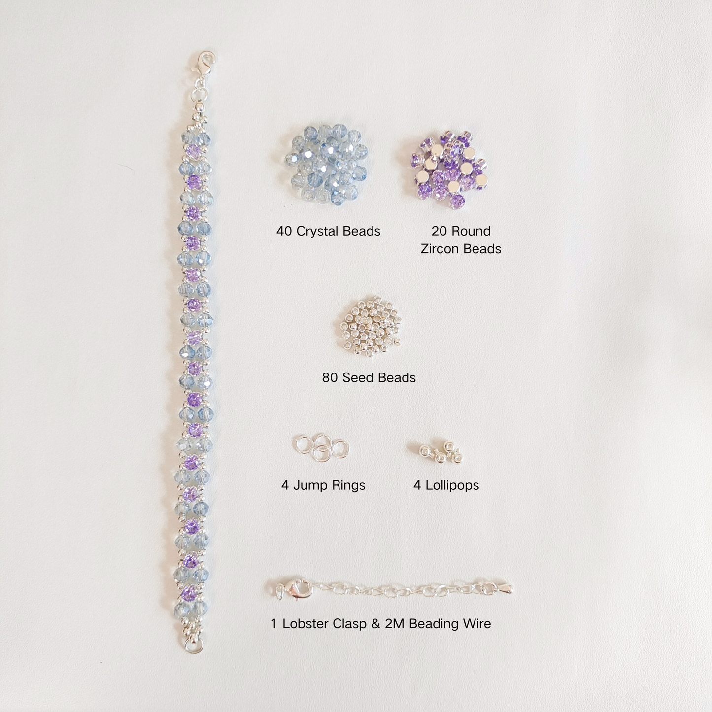 No.14 DIY Bracelet Kit – Purple Iris | Crystals, Zircons, Beads & Full Tutorial