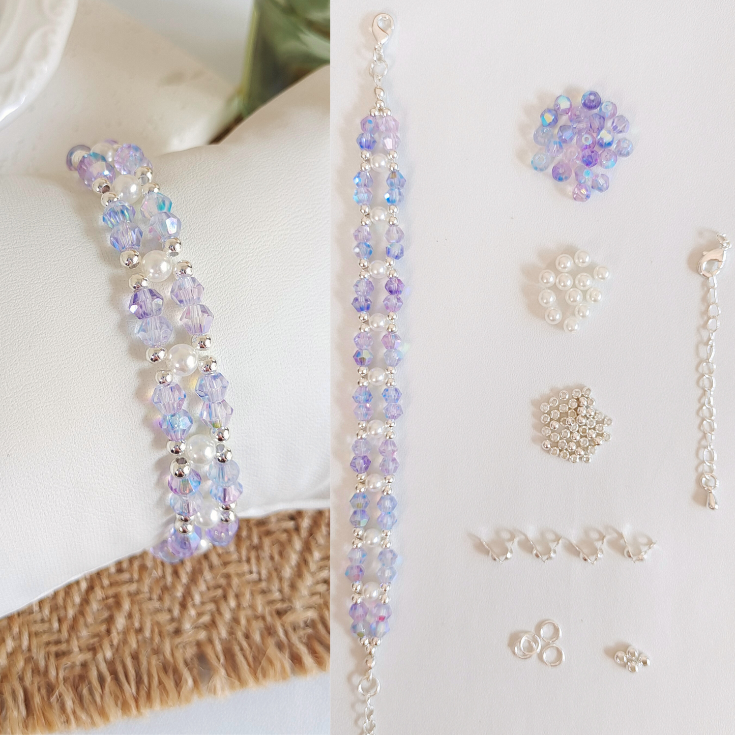 No.34 DIY Bracelet Kit – Aurora Purple | Dreamy Crystal Beads & Pearls with Full Tutorial